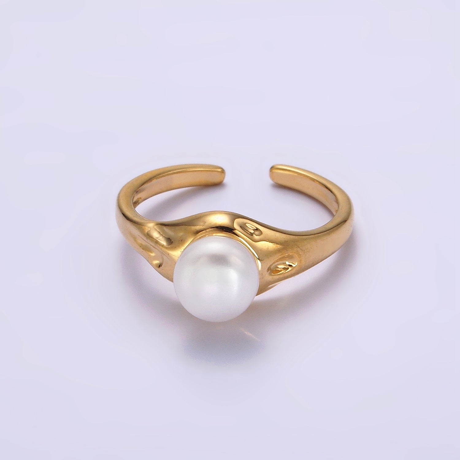 14K Gold Filled White, Pink Pearl Dented Signet Ring in Gold & Silver | O660 - O663 - DLUXCA