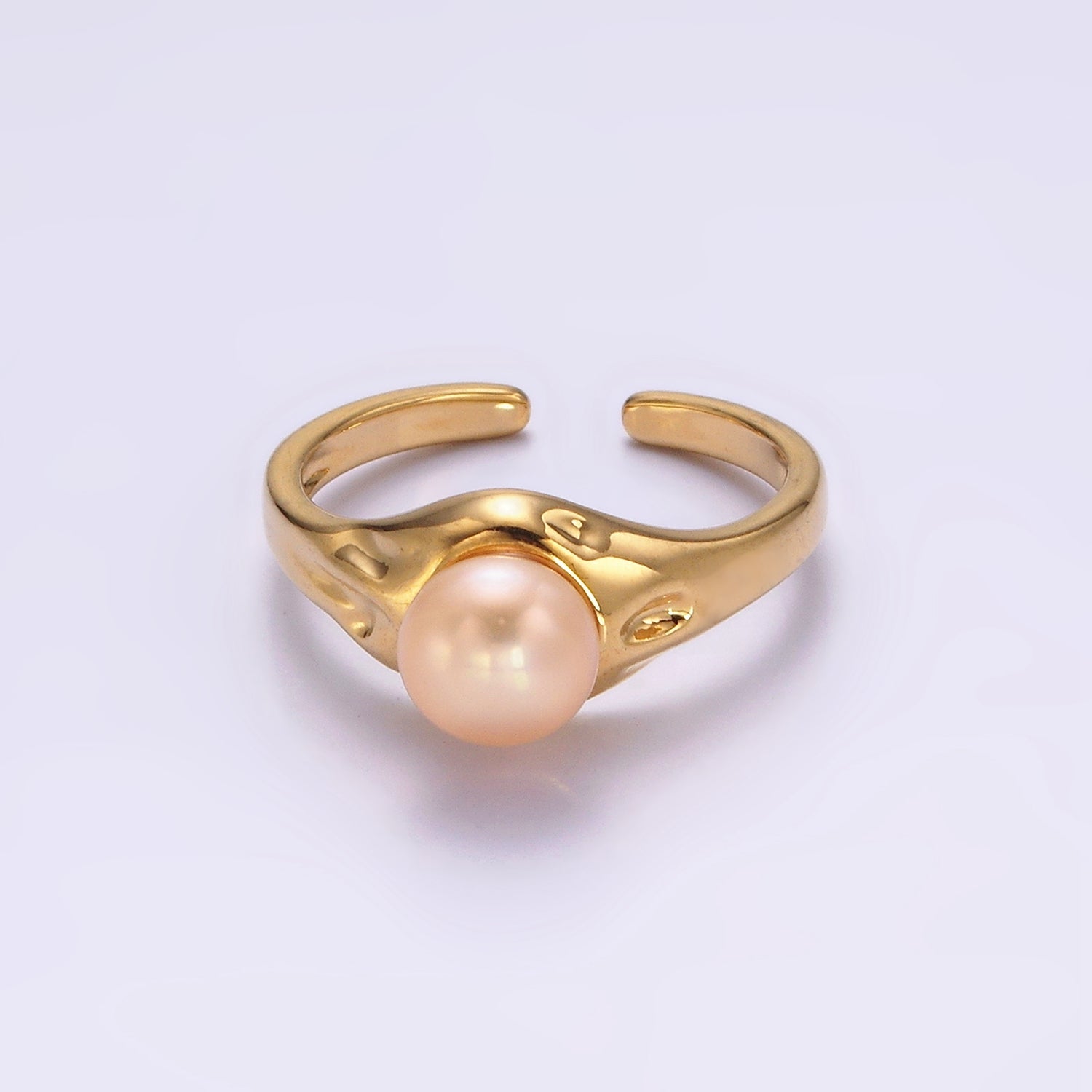 14K Gold Filled White, Pink Pearl Dented Signet Ring in Gold & Silver | O660 - O663