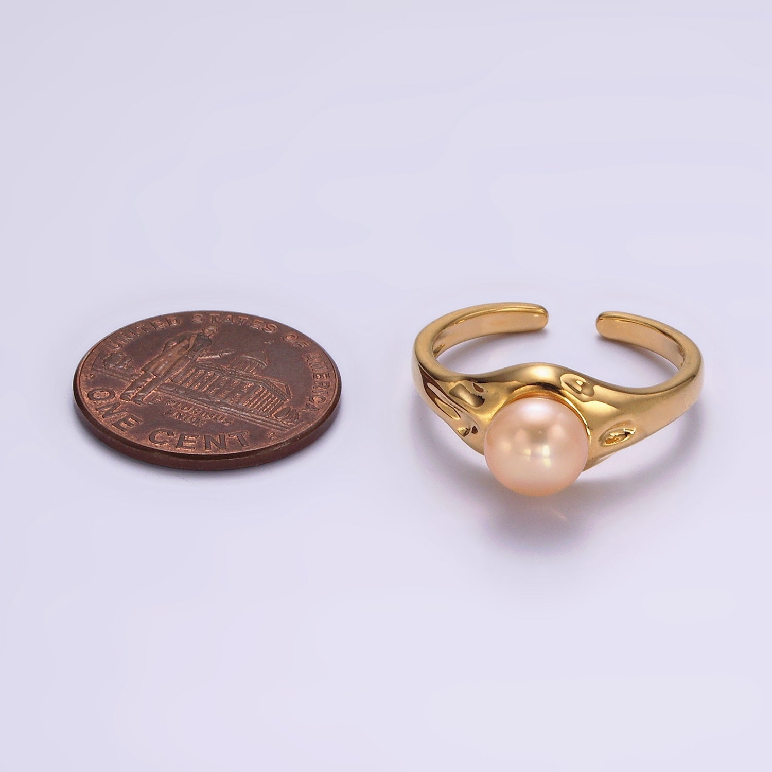 14K Gold Filled White, Pink Pearl Dented Signet Ring in Gold & Silver | O660 - O663 - DLUXCA