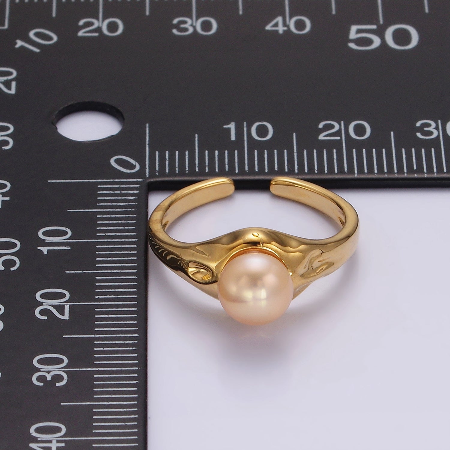 14K Gold Filled White, Pink Pearl Dented Signet Ring in Gold & Silver | O660 - O663 - DLUXCA