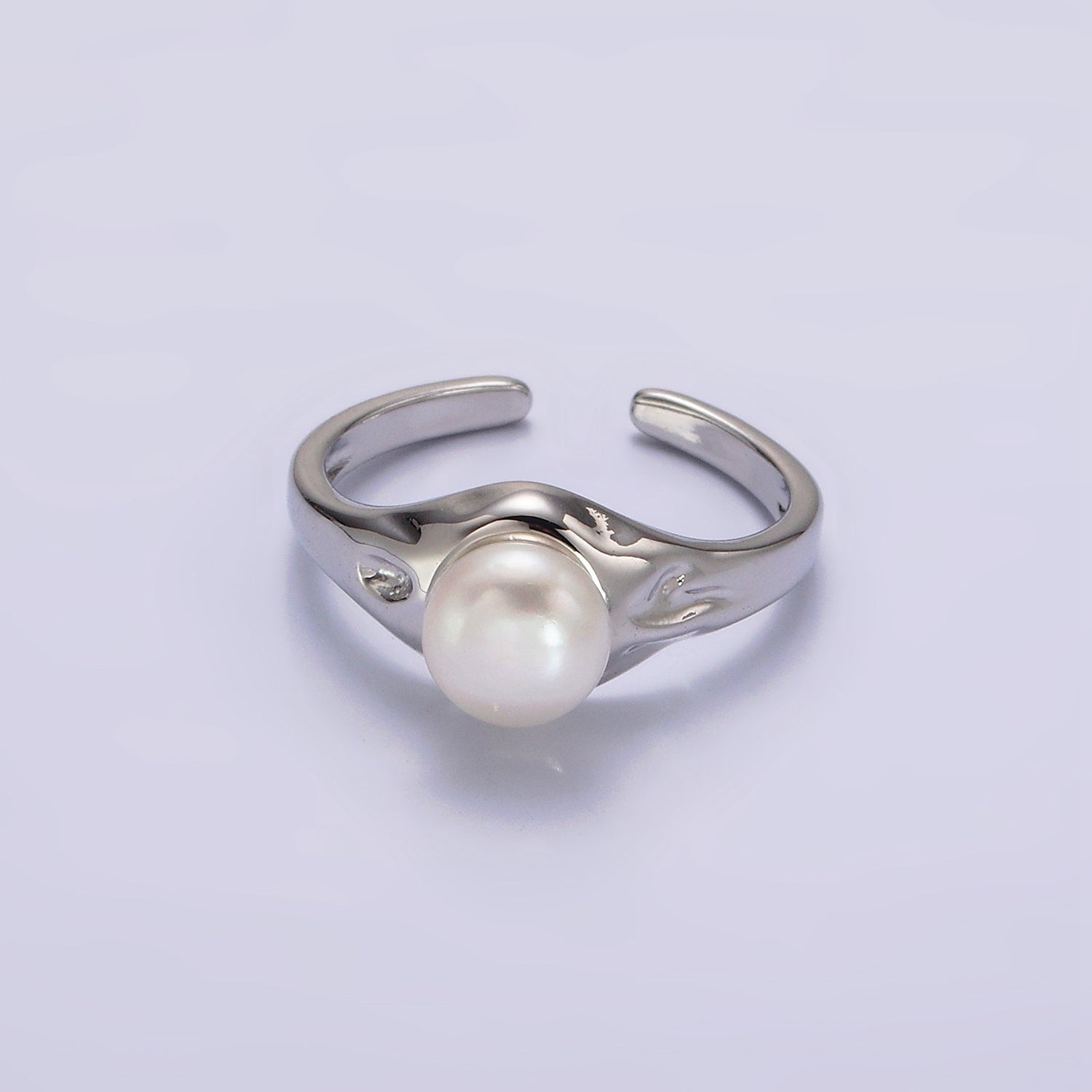 14K Gold Filled White, Pink Pearl Dented Signet Ring in Gold & Silver | O660 - O663 - DLUXCA