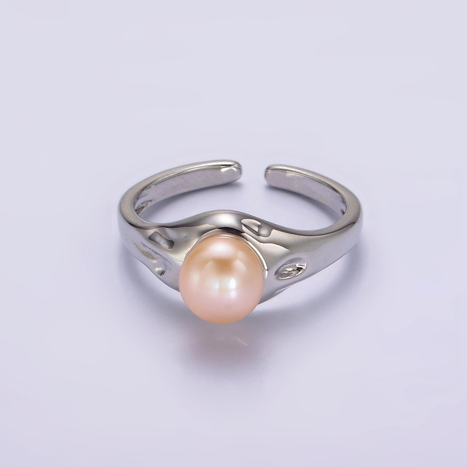 14K Gold Filled White, Pink Pearl Dented Signet Ring in Gold & Silver | O660 - O663 - DLUXCA