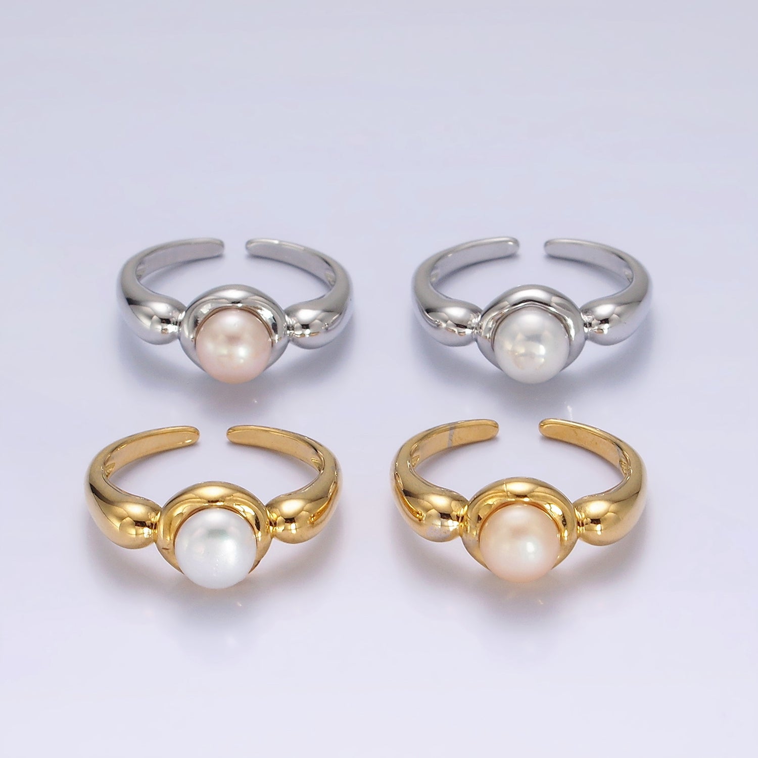 14K Gold Filled White, Pink Pearl Bubble Band Ring in Gold & Silver | O664 - O667 - DLUXCA