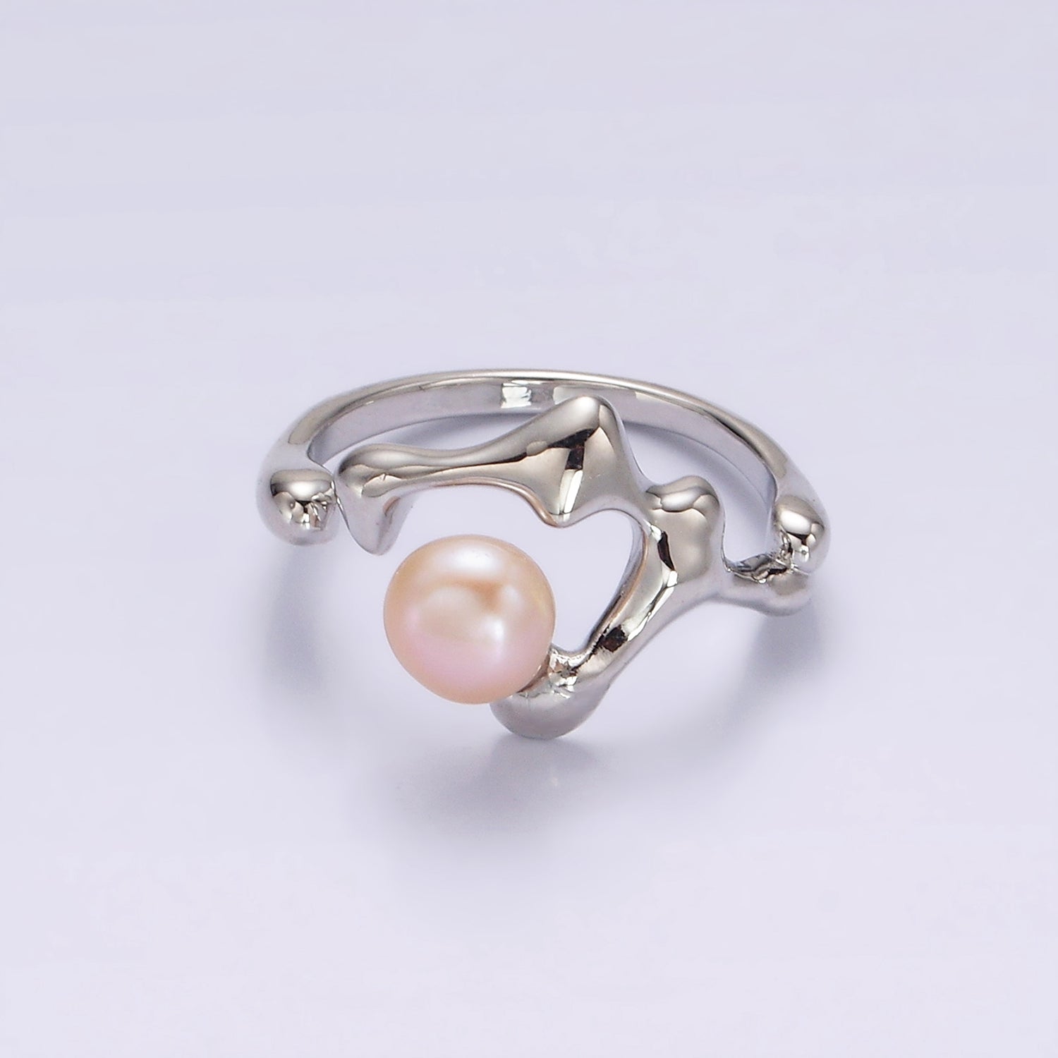 14K Gold Filled Pink, White Pearl Molten Abstract Open Wrap Band Ring in Silver & Gold | O668 -  O671