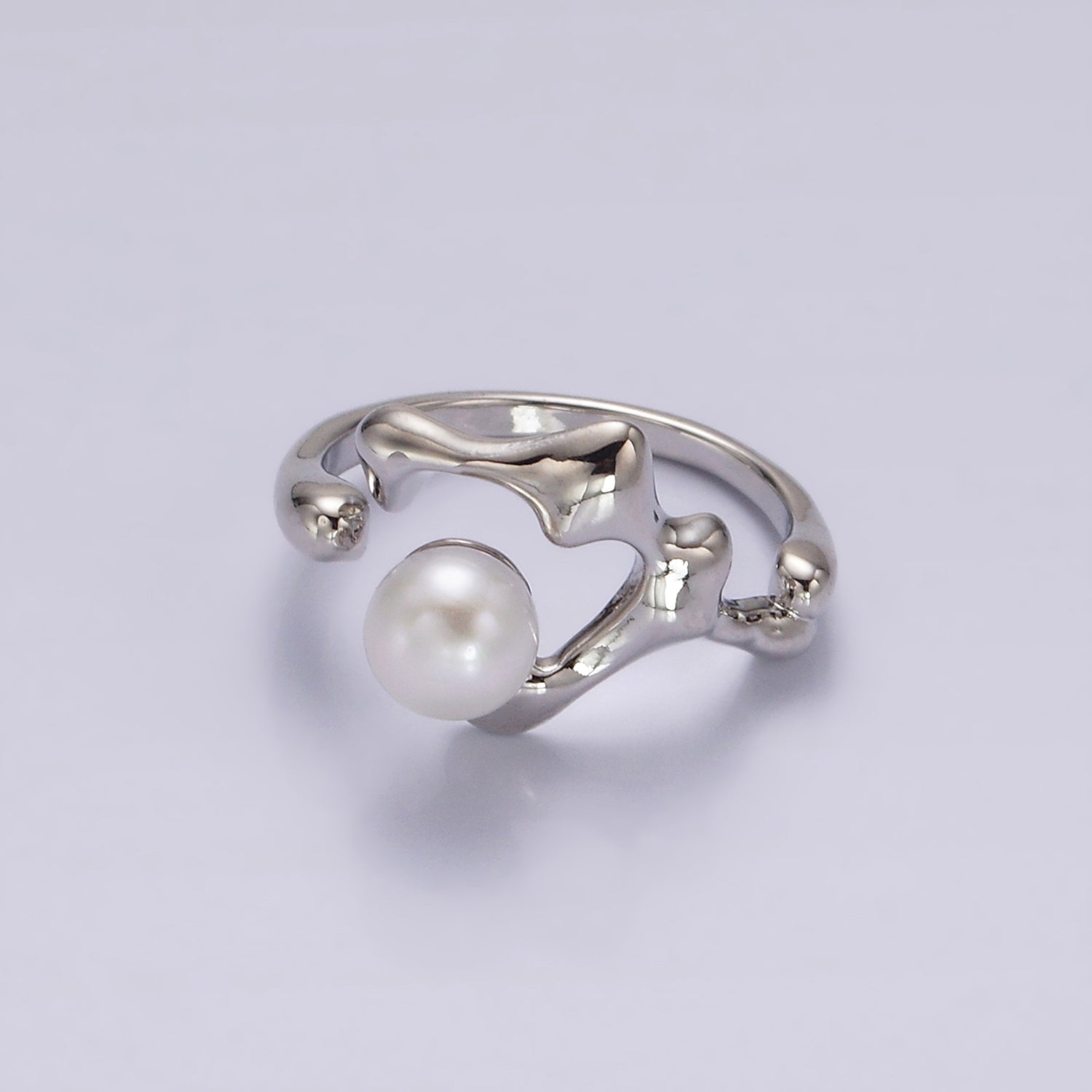 14K Gold Filled Pink, White Pearl Molten Abstract Open Wrap Band Ring in Silver & Gold | O668 - O671 - DLUXCA