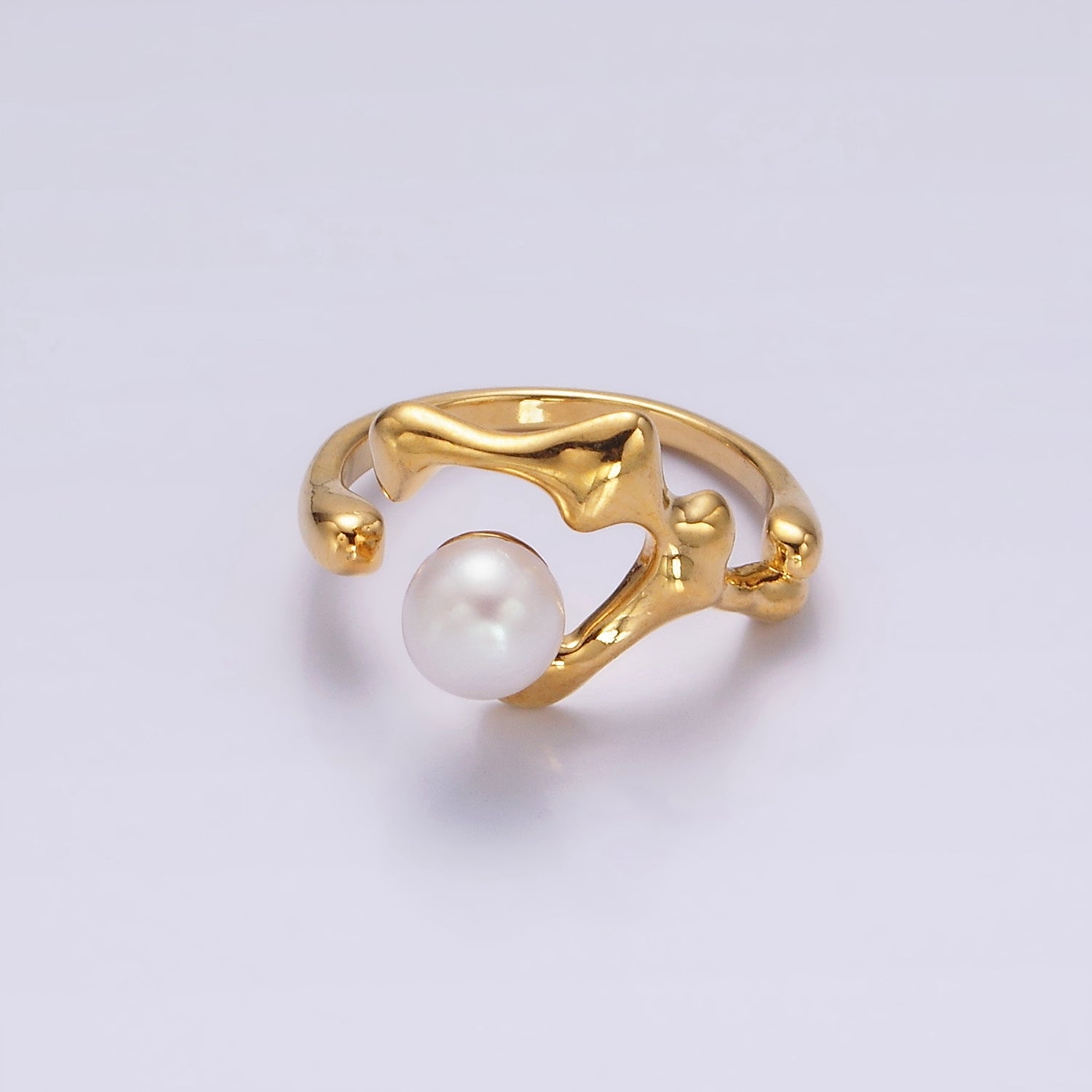 14K Gold Filled Pink, White Pearl Molten Abstract Open Wrap Band Ring in Silver & Gold | O668 -  O671