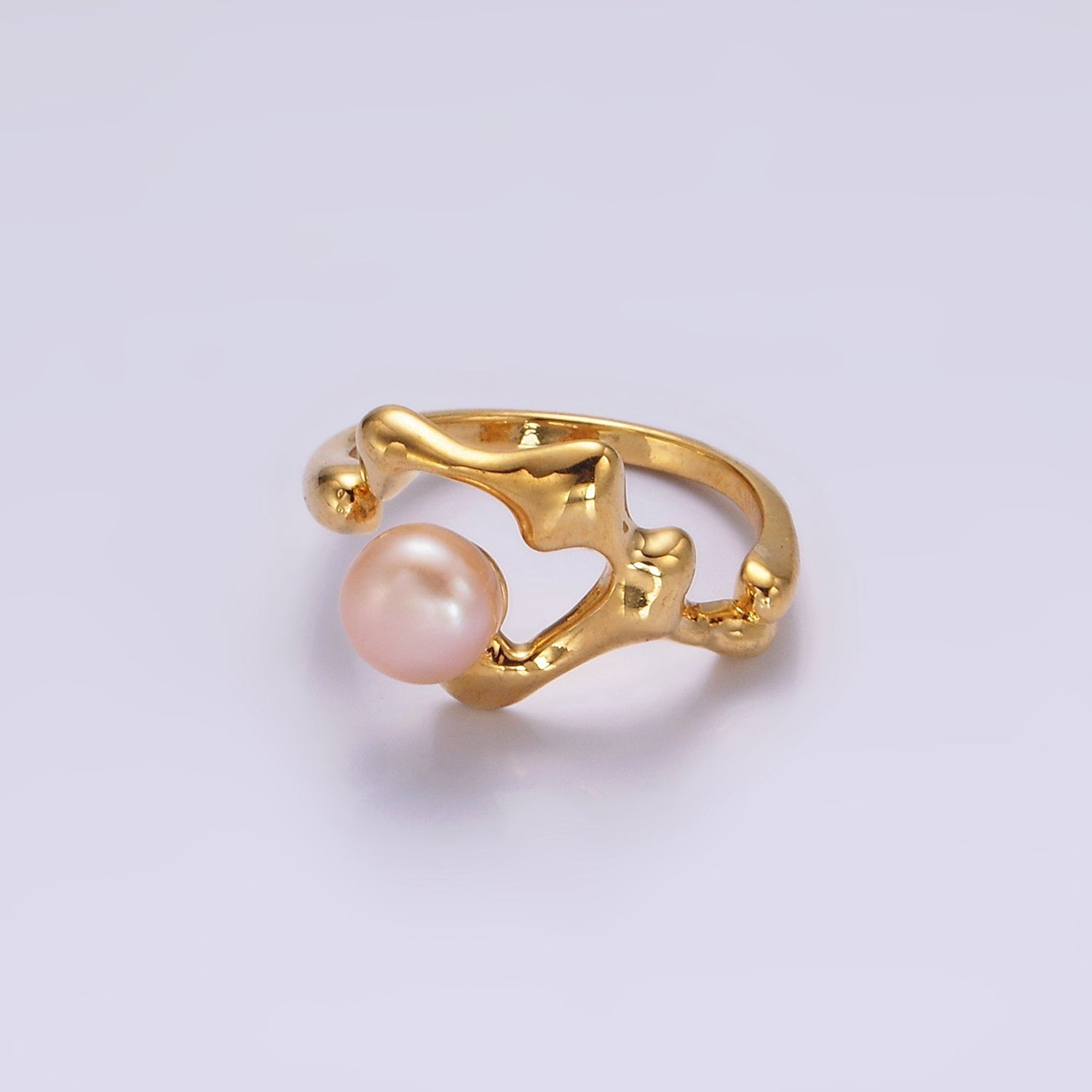 14K Gold Filled Pink, White Pearl Molten Abstract Open Wrap Band Ring in Silver & Gold | O668 - O671 - DLUXCA