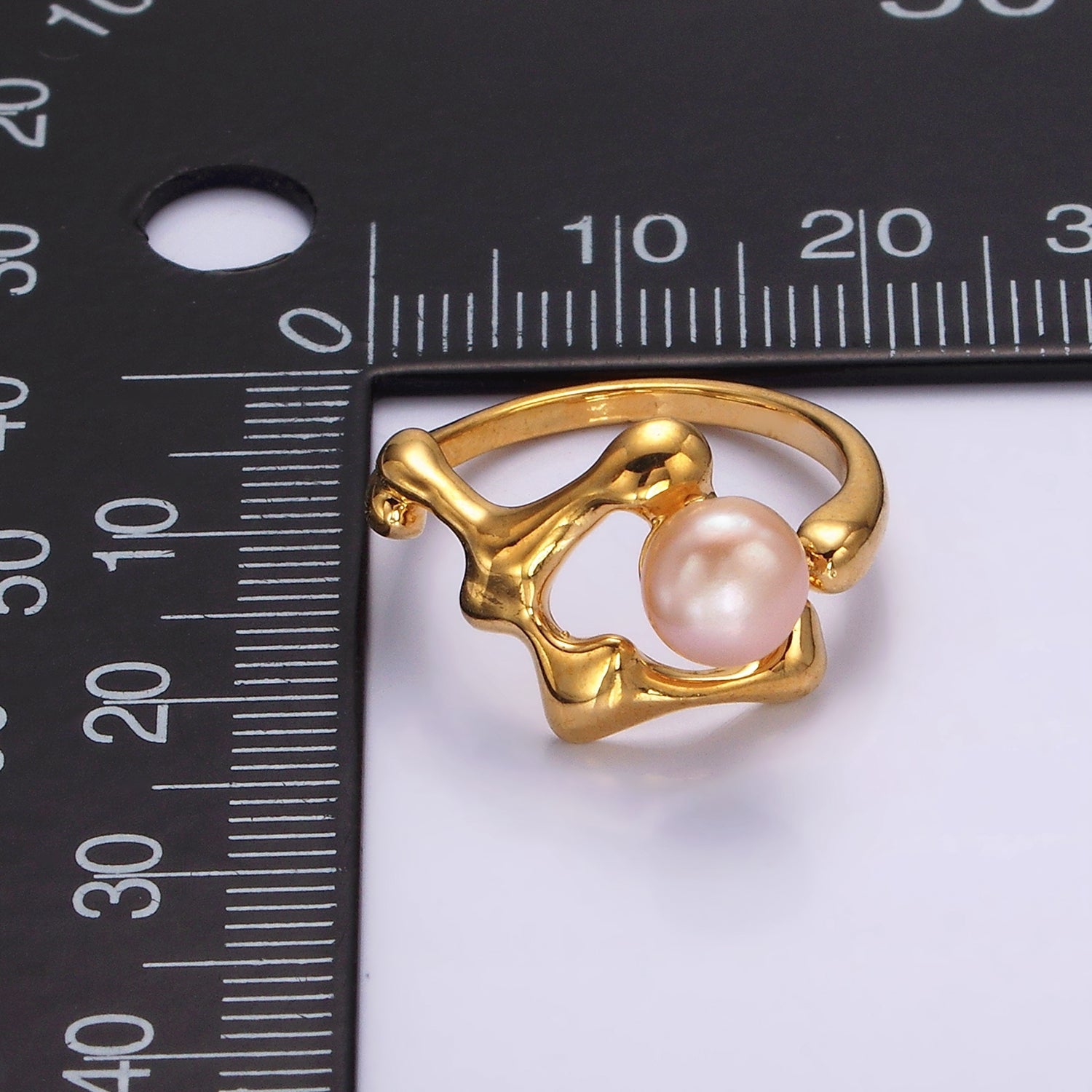 14K Gold Filled Pink, White Pearl Molten Abstract Open Wrap Band Ring in Silver & Gold | O668 - O671 - DLUXCA