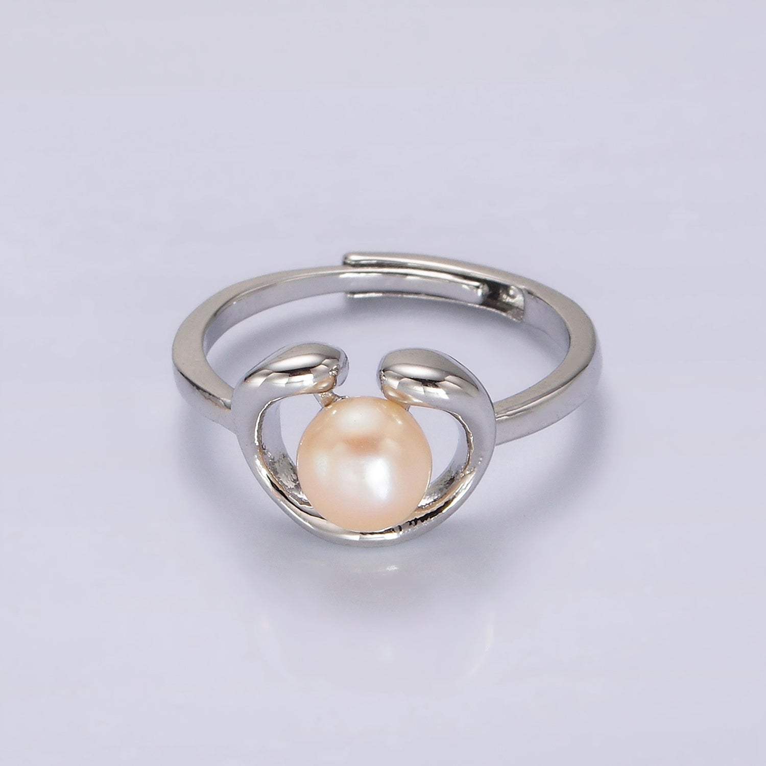 14K Gold Filled White, Pink Peal Open Outline Adjustable Ring in Silver & Gold | O672 - O675