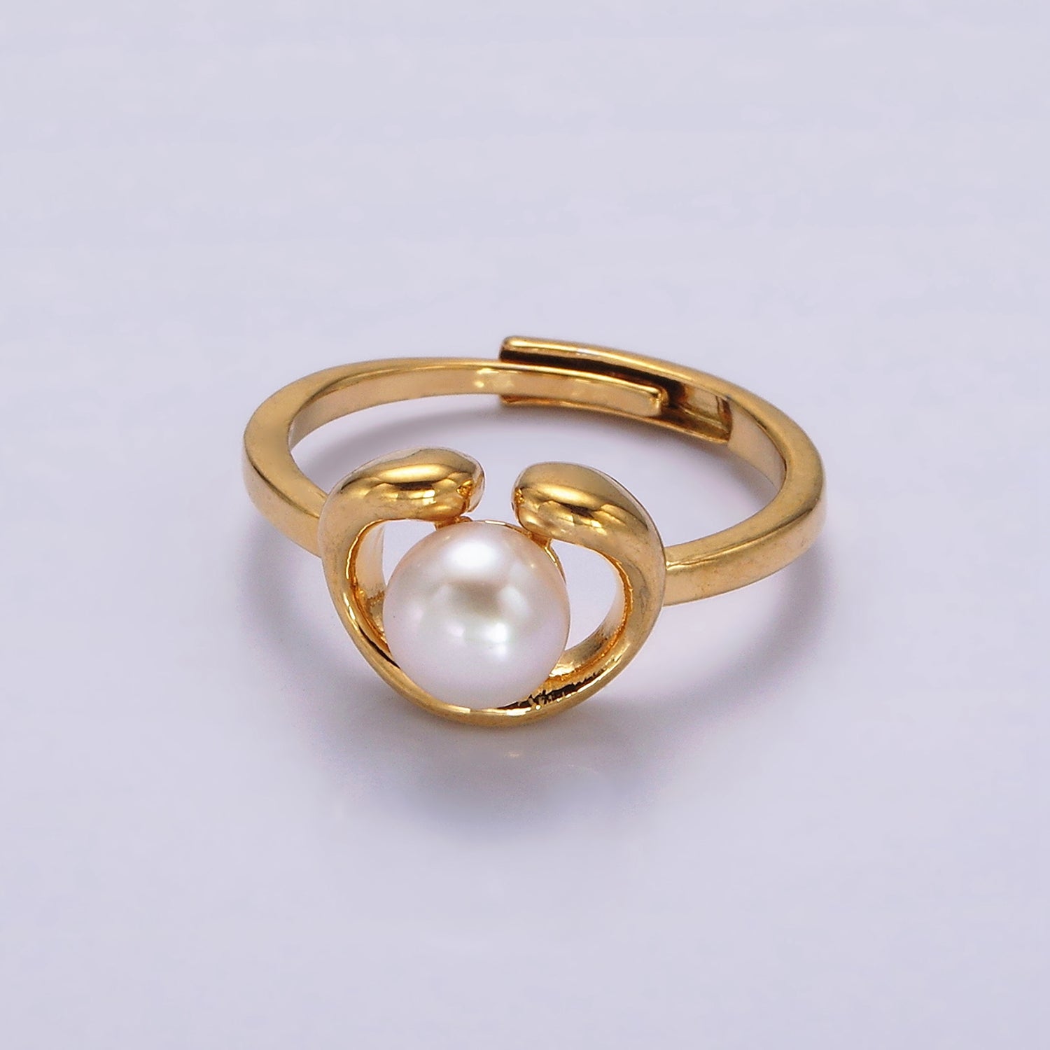 14K Gold Filled White, Pink Peal Open Outline Adjustable Ring in Silver & Gold | O672 - O675