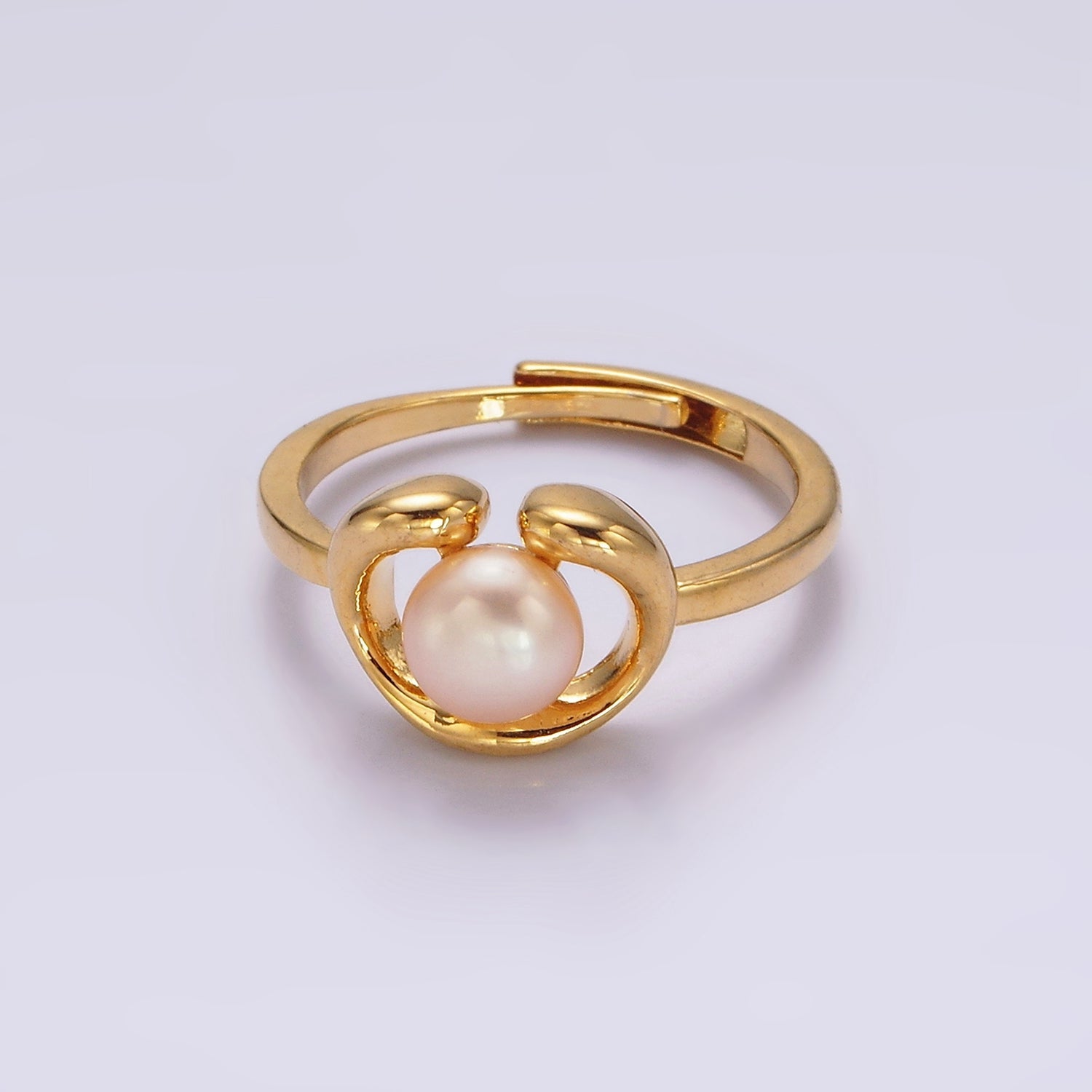 14K Gold Filled White, Pink Peal Open Outline Adjustable Ring in Silver & Gold | O672 - O675