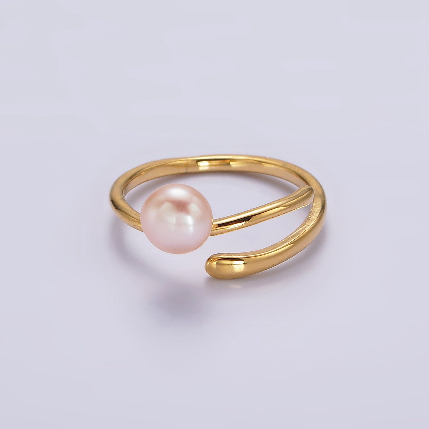 14K Gold Filled White, Pink Pearl Wrap Open Band Minimalist Ring in Silver & Gold | O676 - O679 - DLUXCA