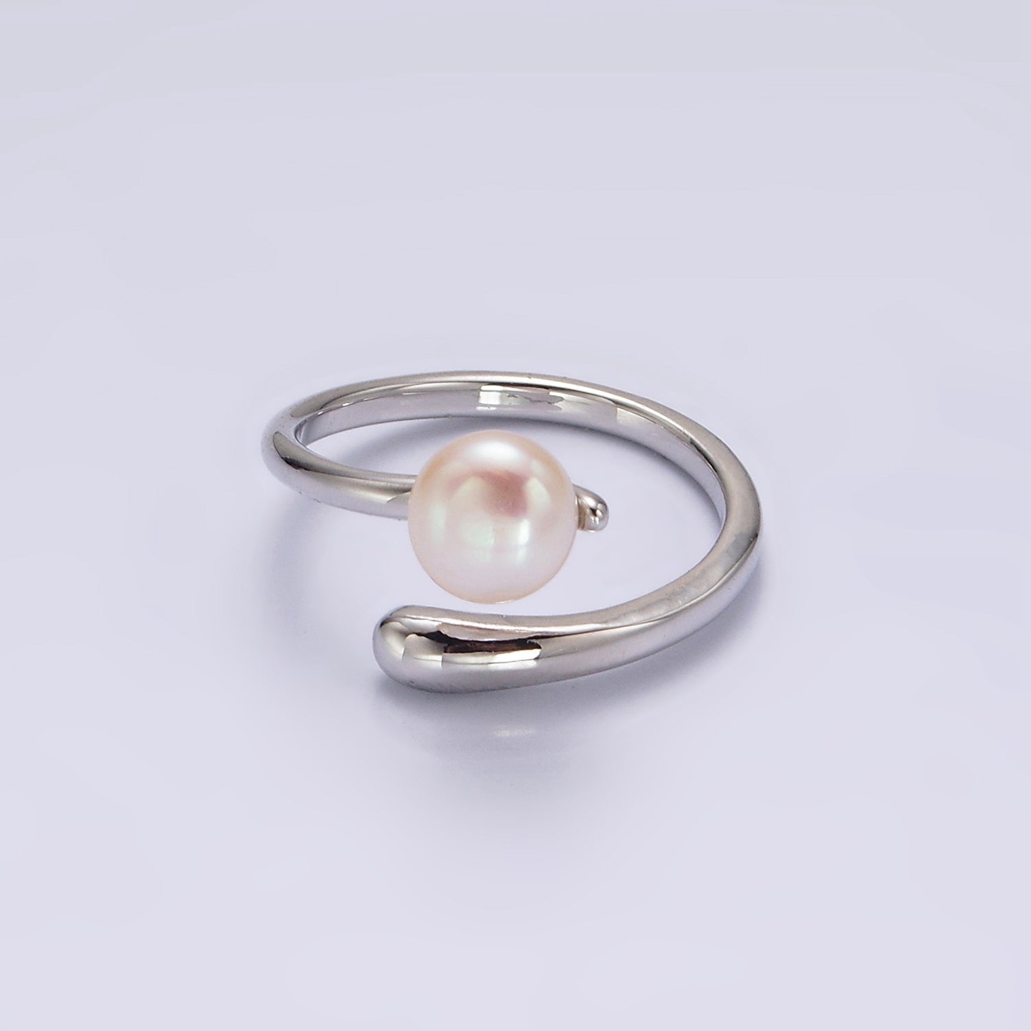 14K Gold Filled White, Pink Pearl Minimalist Open Wrap Band Ring in Silver & Gold | O680 - O683 - DLUXCA