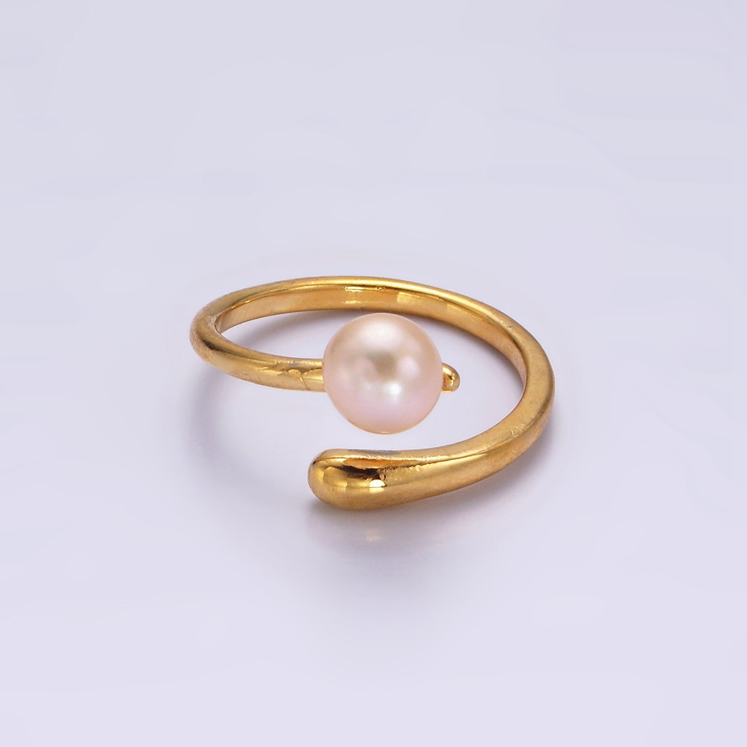 14K Gold Filled White, Pink Pearl Minimalist Open Wrap Band Ring in Silver & Gold | O680 - O683 - DLUXCA