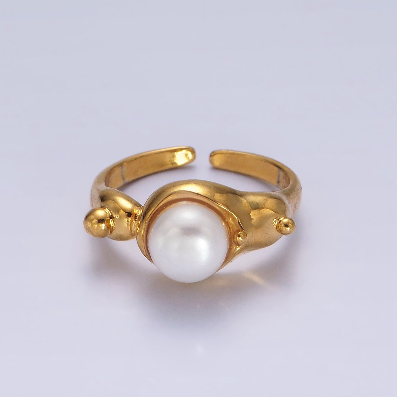 14K Gold Filled White, Pink Pearl Dotted Bubble Molten Band Ring in Silver & Gold | O684 - O687 - DLUXCA