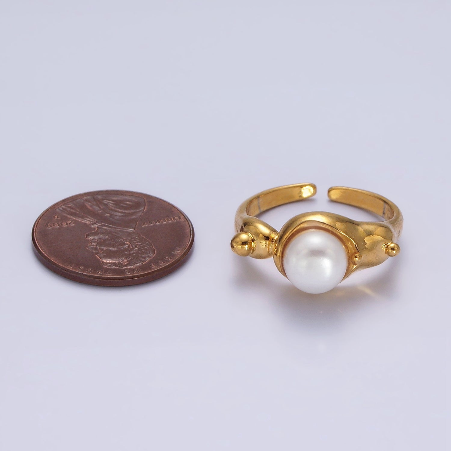 14K Gold Filled White, Pink Pearl Dotted Bubble Molten Band Ring in Silver & Gold | O684 - O687 - DLUXCA