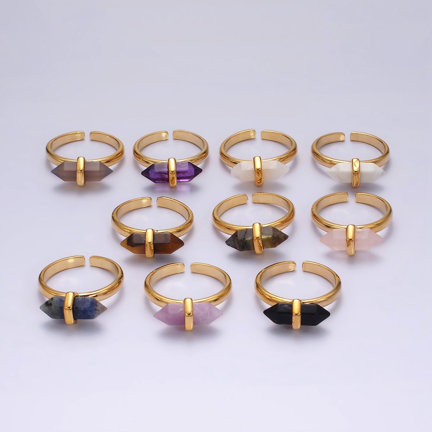 14K Gold Filled Natural Gemstone Pointed Wand Ring | O688 - O697 - DLUXCA