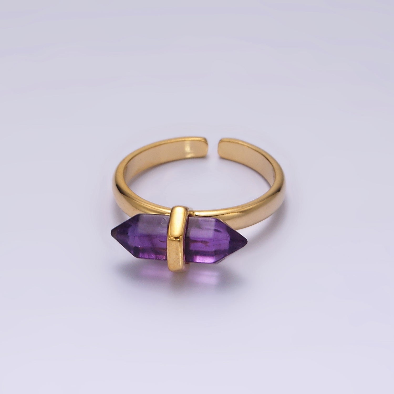 14K Gold Filled Natural Gemstone Pointed Wand Ring | O688 - O697