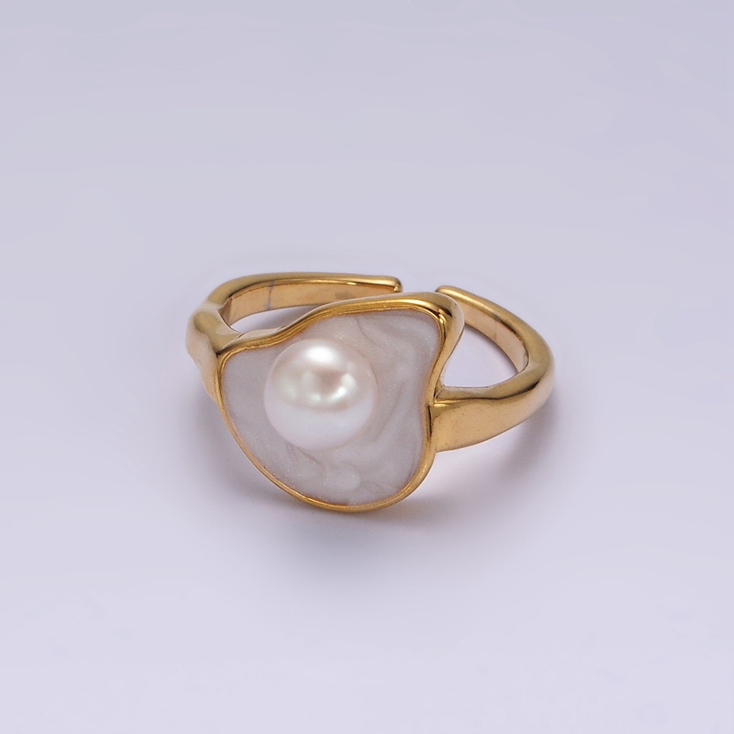 14K Gold Filled Pearl White Glitter Enamel Abstract Ring in Gold & Silver | O708 O709 - DLUXCA