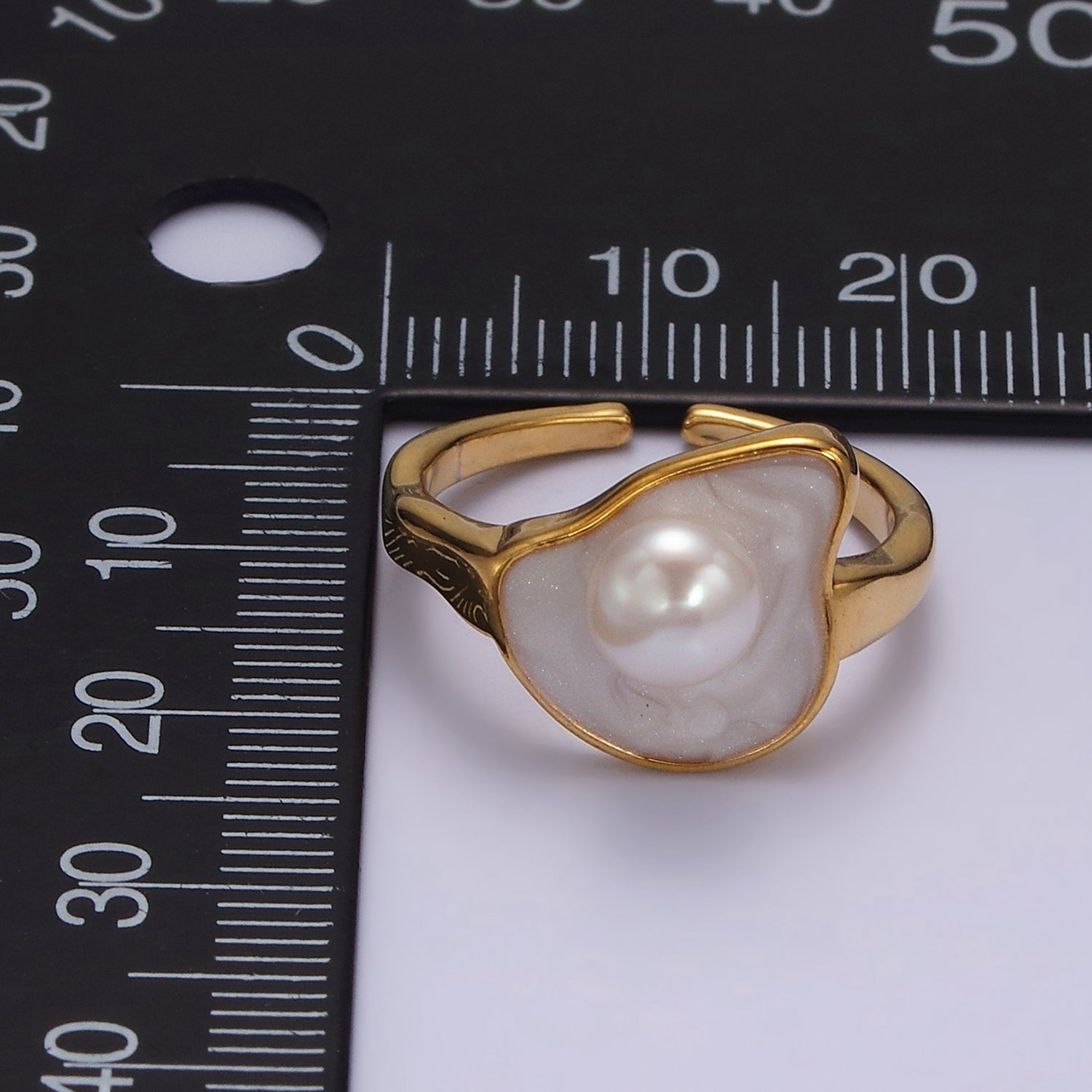 14K Gold Filled Pearl White Glitter Enamel Abstract Ring in Gold & Silver | O708 O709 - DLUXCA