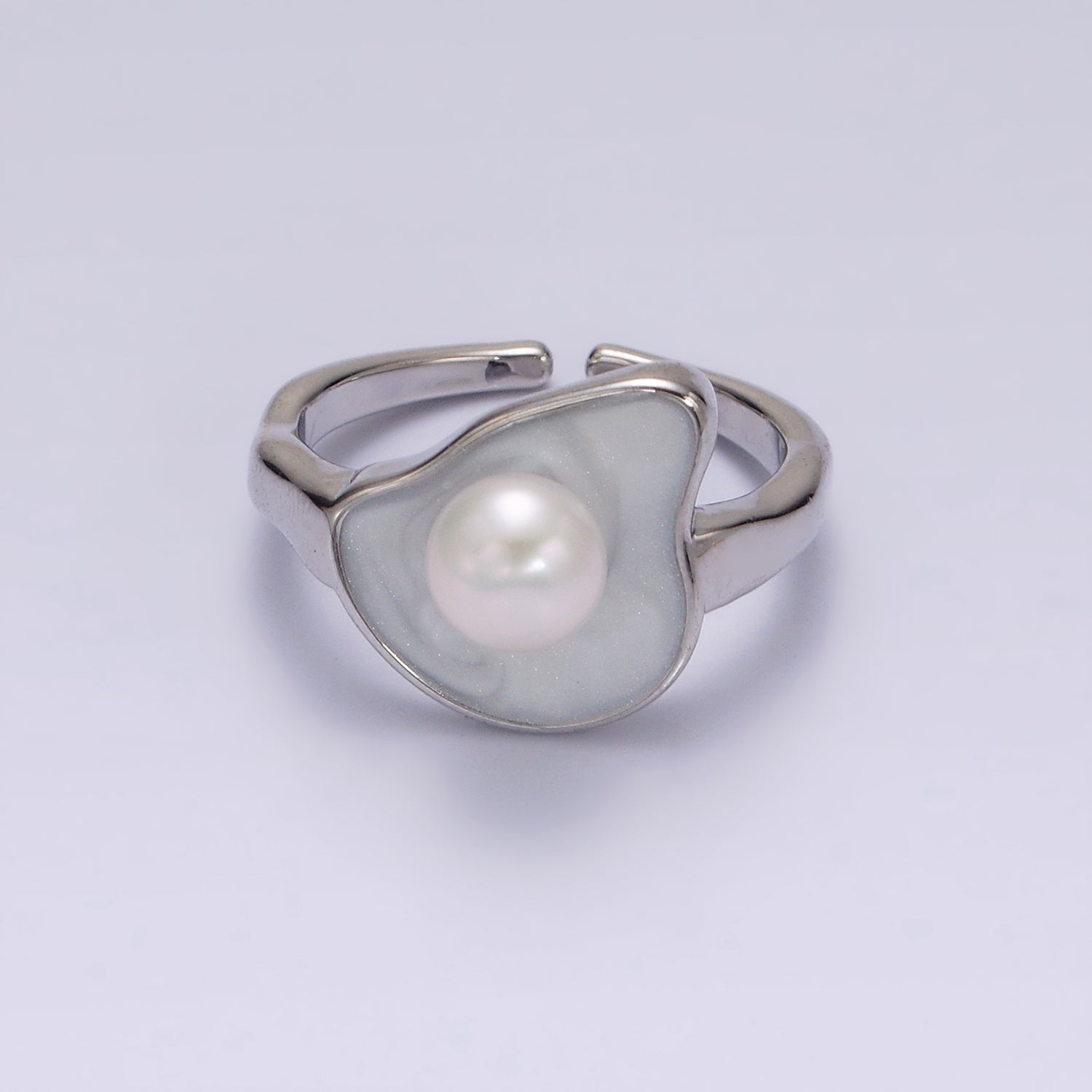 14K Gold Filled Pearl White Glitter Enamel Abstract Ring in Gold & Silver | O708 O709