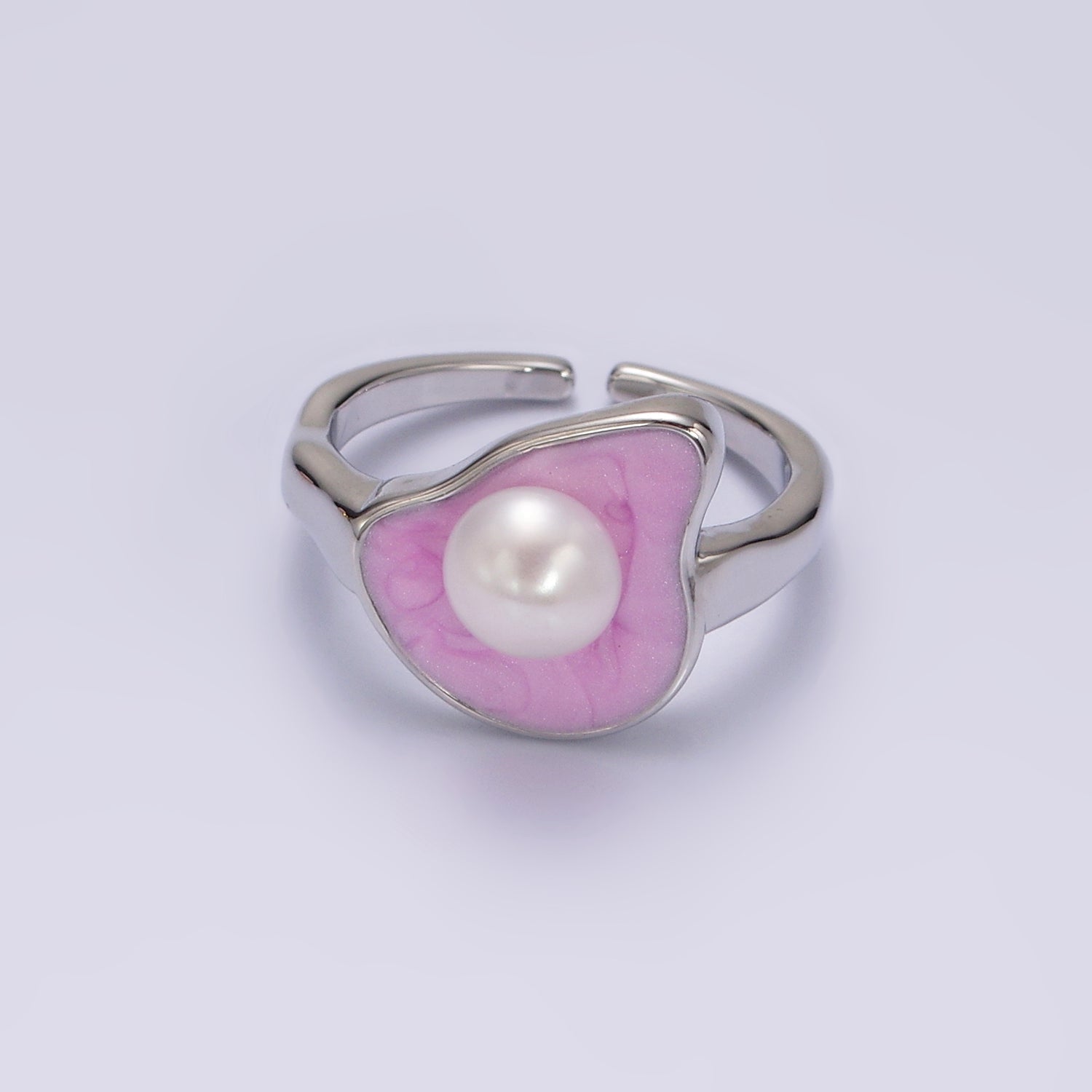 14K Gold Filled Pearl Pink Glitter Enamel Abstract Ring in Gold & Silver | O710 O711 - DLUXCA