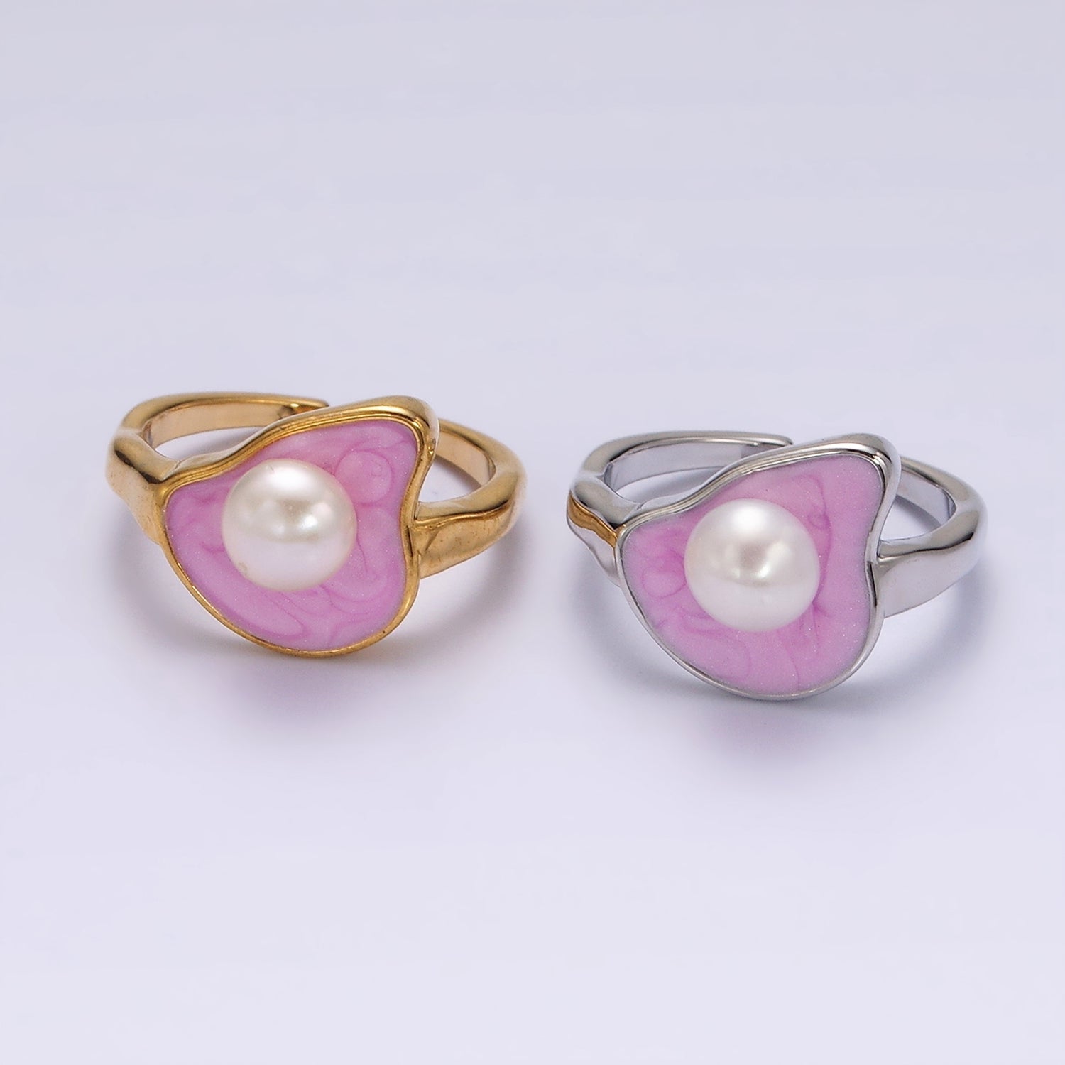 14K Gold Filled Pearl Pink Glitter Enamel Abstract Ring in Gold & Silver | O710 O711 - DLUXCA