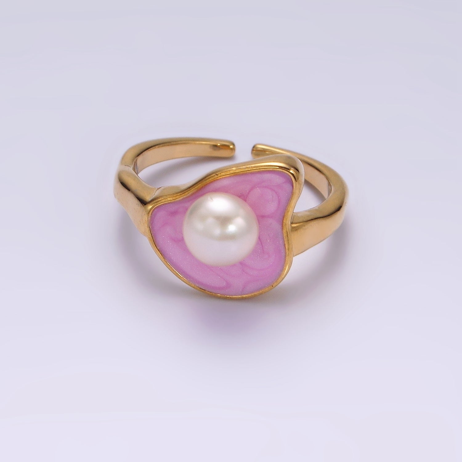 14K Gold Filled Pearl Pink Glitter Enamel Abstract Ring in Gold & Silver | O710 O711