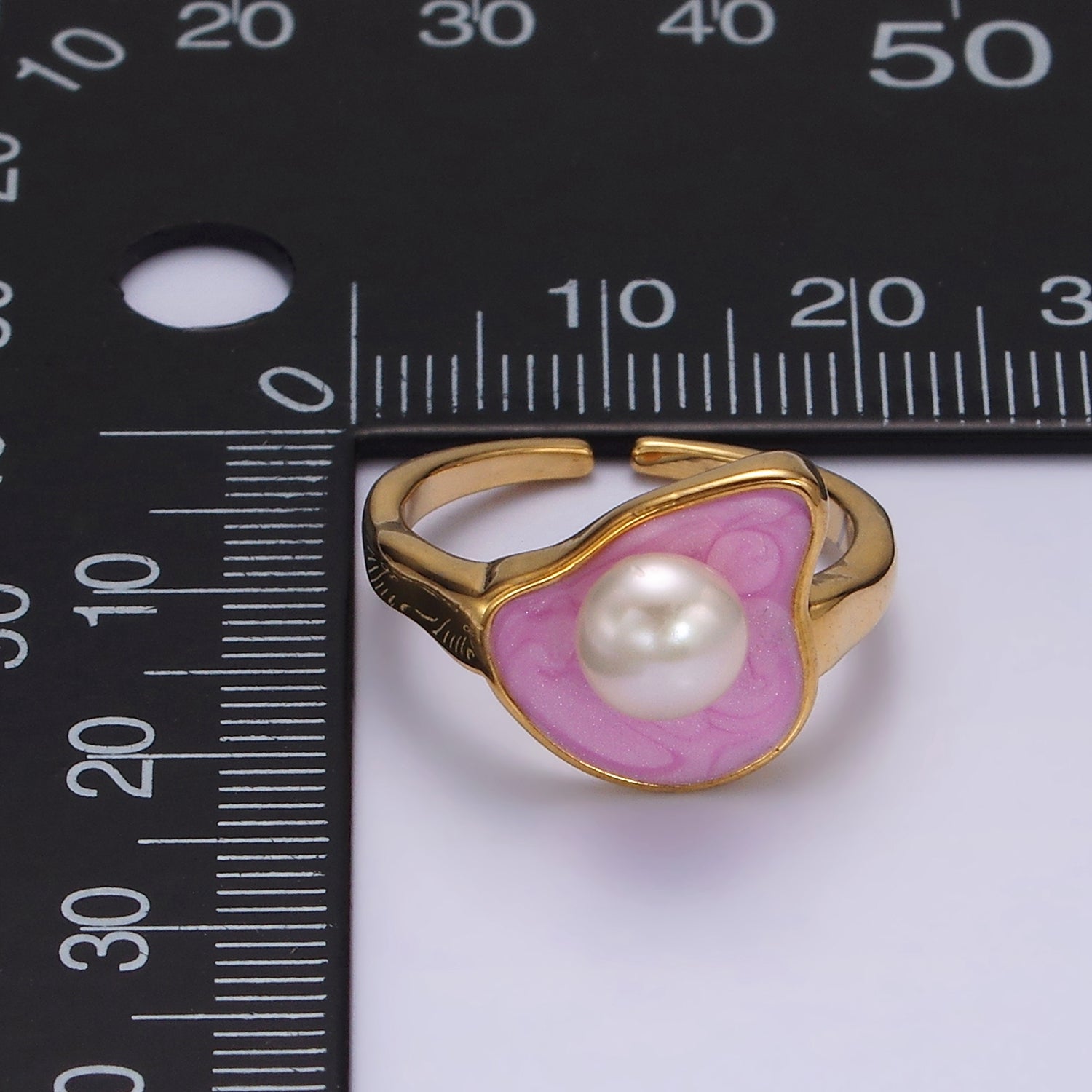 14K Gold Filled Pearl Pink Glitter Enamel Abstract Ring in Gold & Silver | O710 O711 - DLUXCA