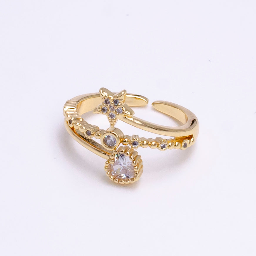 16K Gold Filled Celestial Star Clear CZ Triple Band Adjustable Ring | O834 - DLUXCA