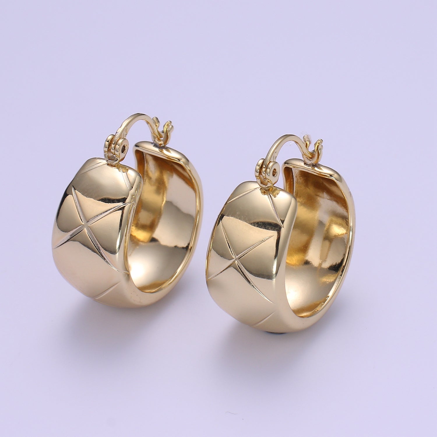 14K Gold Thick Hoops - Gold Thick Hoop Earrings - Chunky Thick Hoops - Light Weight Hoops Dome Earring P088 - DLUXCA