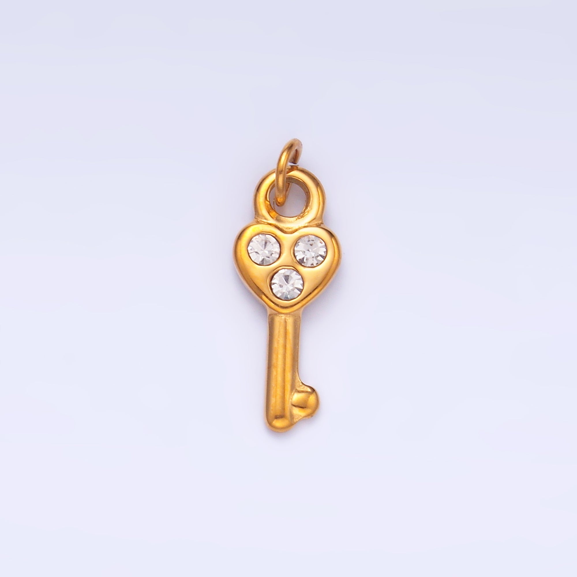Stainless Steel Triple CZ Heart Key Mini Charm | P1221