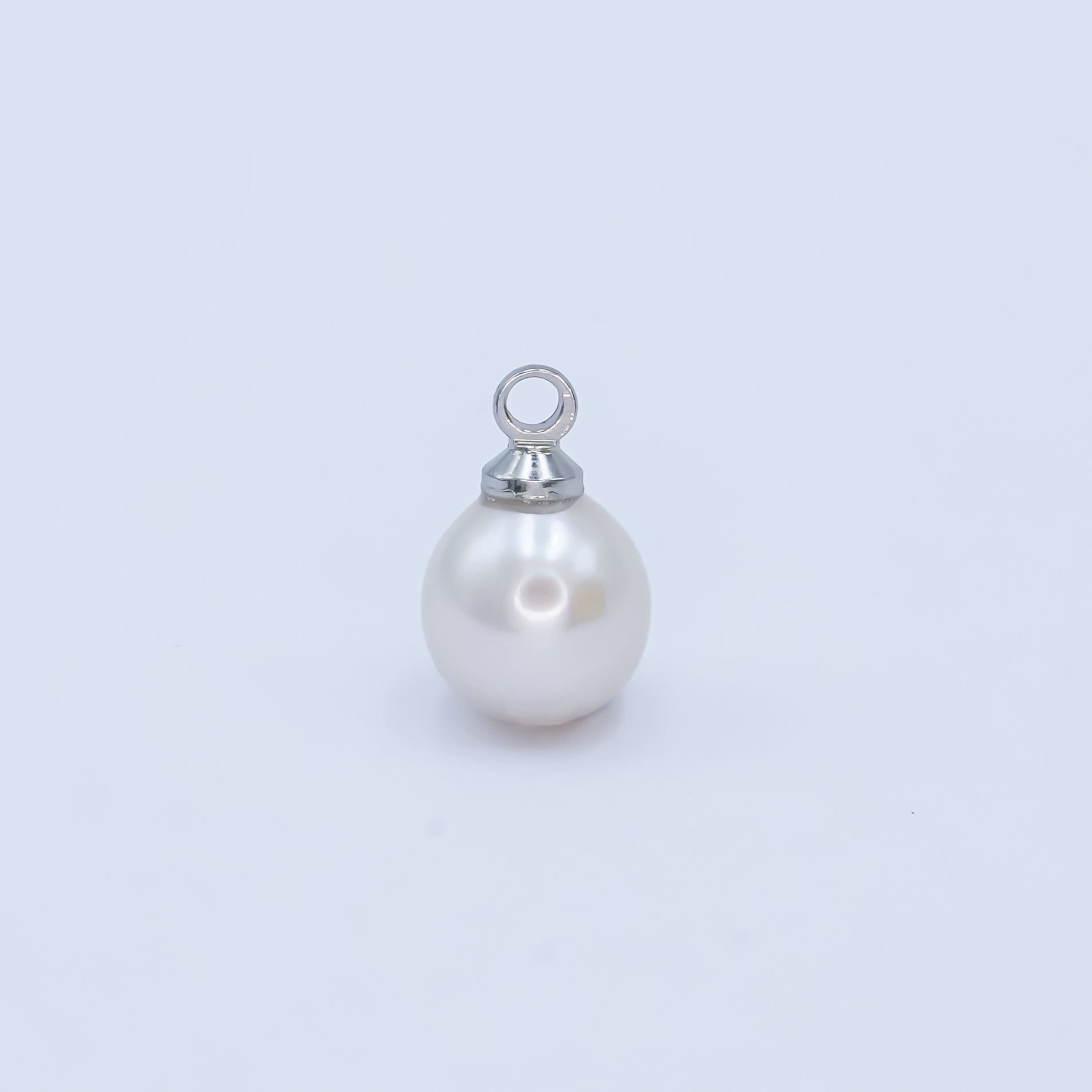 White Gold Filled White Shell Pearl Button Mini Charm | P1570