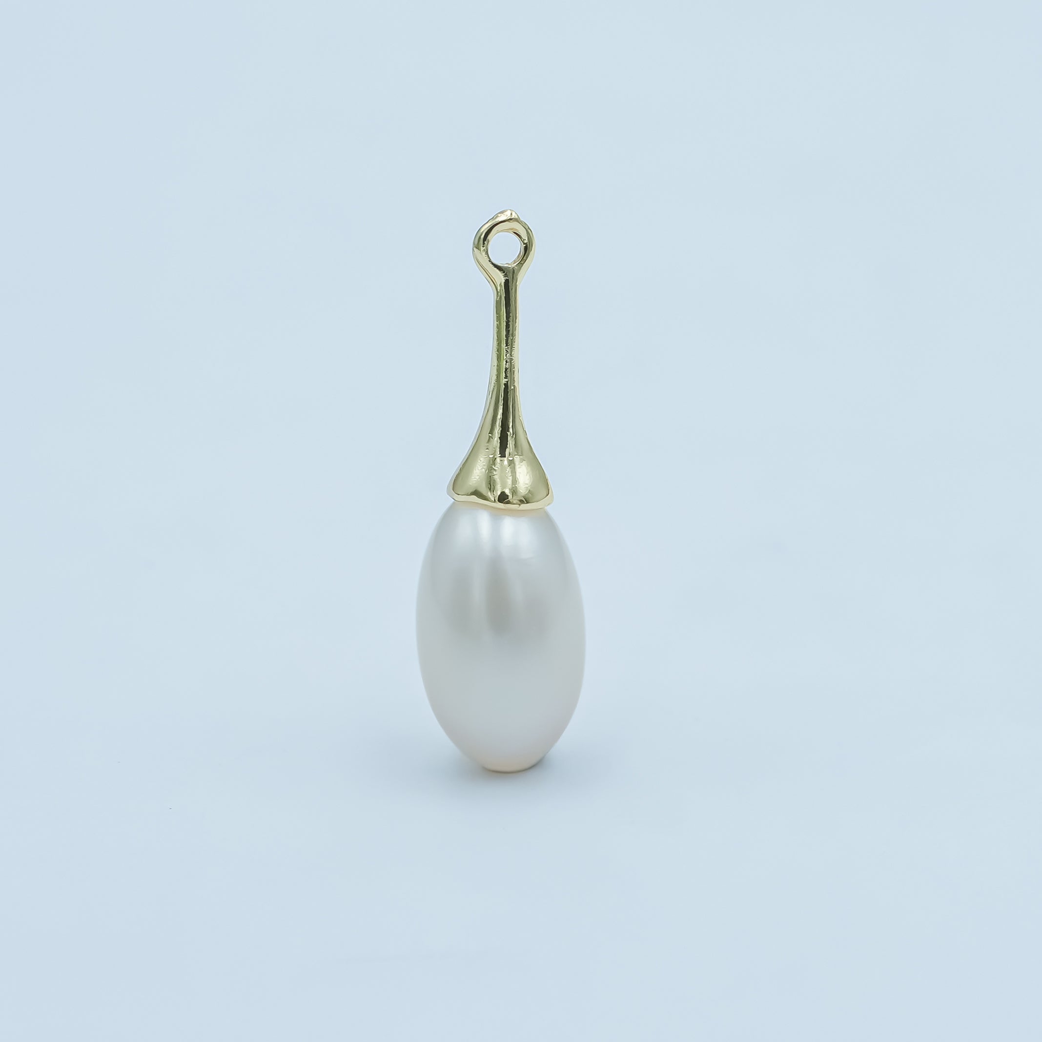 24K Gold Filled White Freshwater Pearl Linear Molten Pendant Bail | P1767