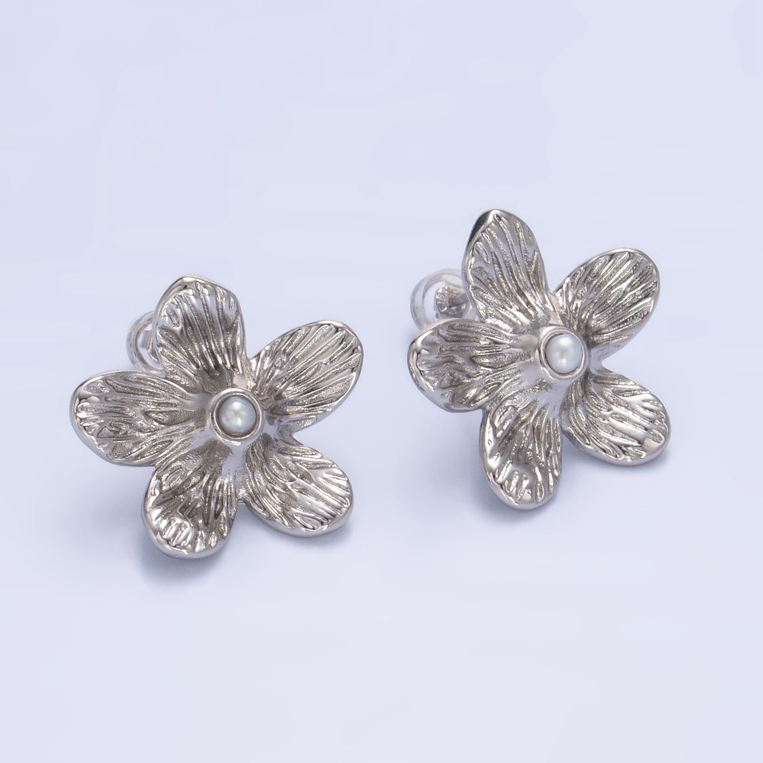 24K Gold Filled Shell Pearl Textured Flower Stud Earrings in Gold & Silver | P353 P354