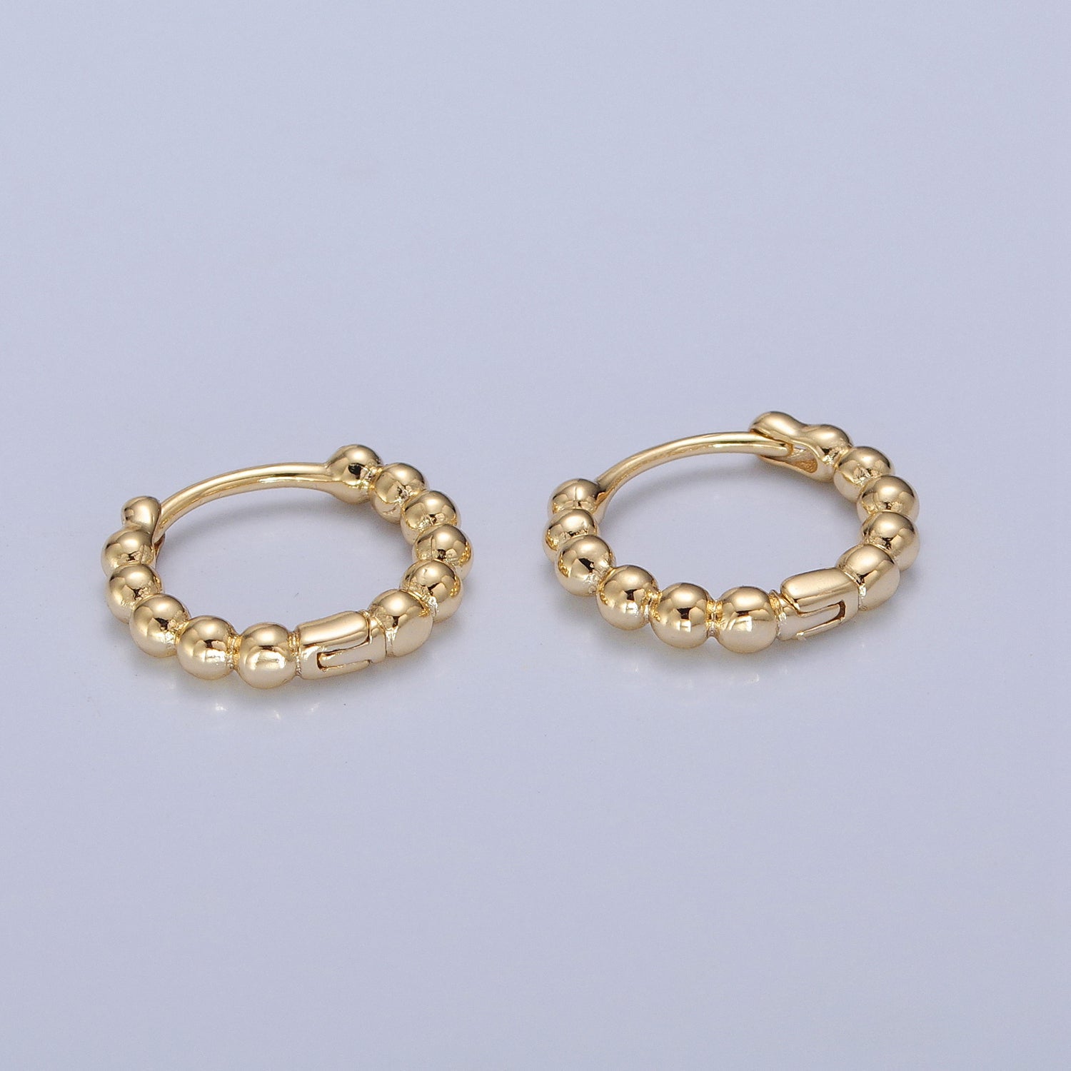 14K Gold Filled Beaded Ball Round Bubble Huggie Hoop Earring | P373