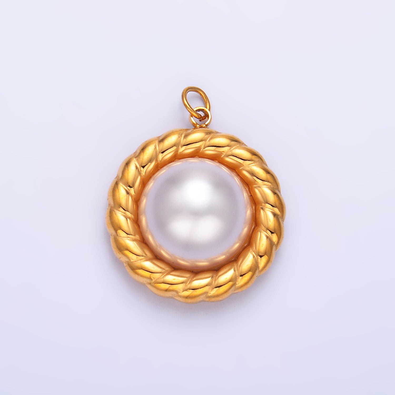 Stainless Steel Shell Pearl Croissant Bezel Round Charm | P735