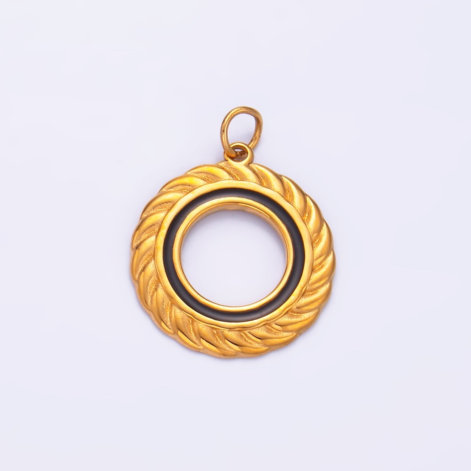 Stainless Steel Black, White, Green, Red Enamel Spiral Open Round Charm | P736 P740