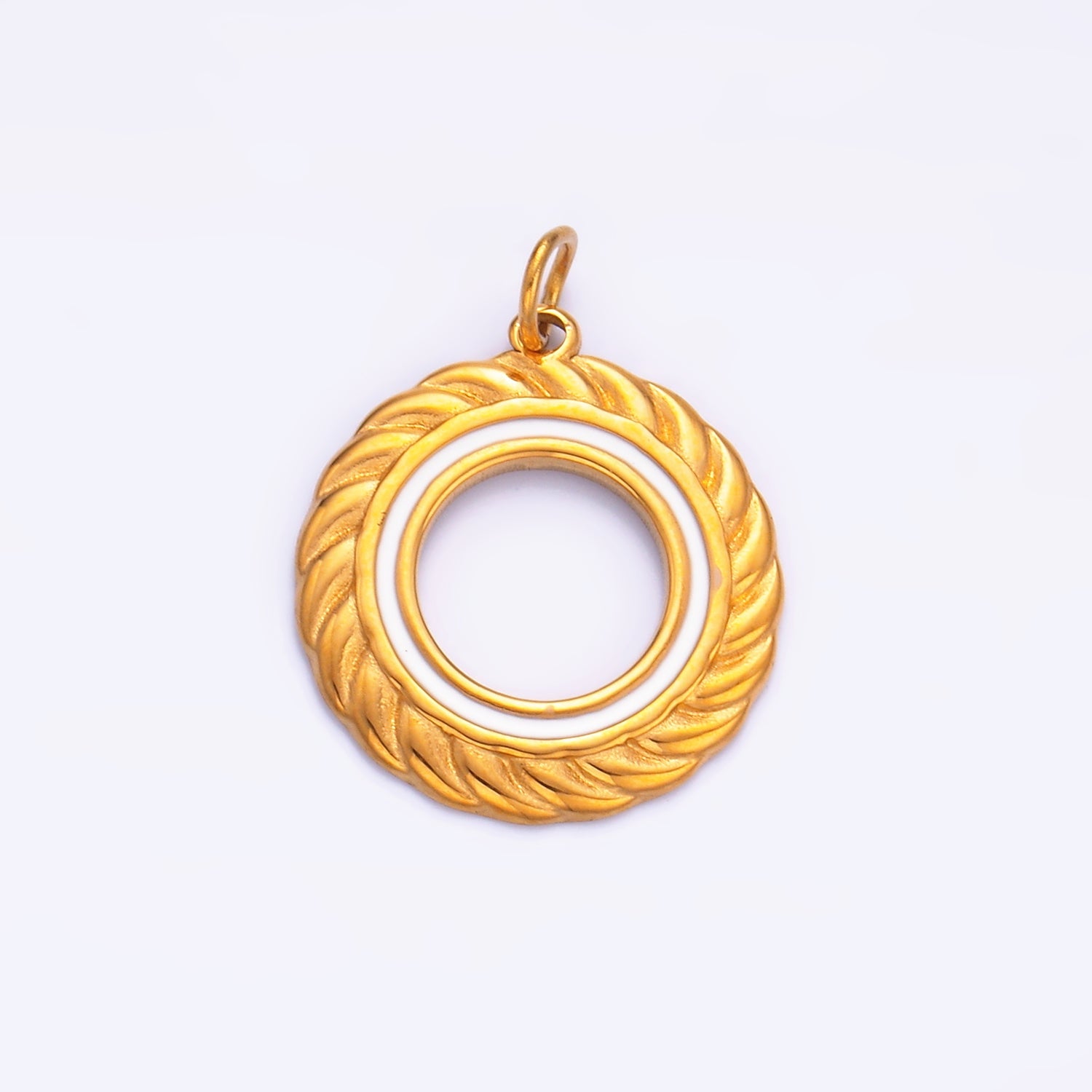 Stainless Steel Black, White, Green, Red Enamel Spiral Open Round Charm | P736 P740