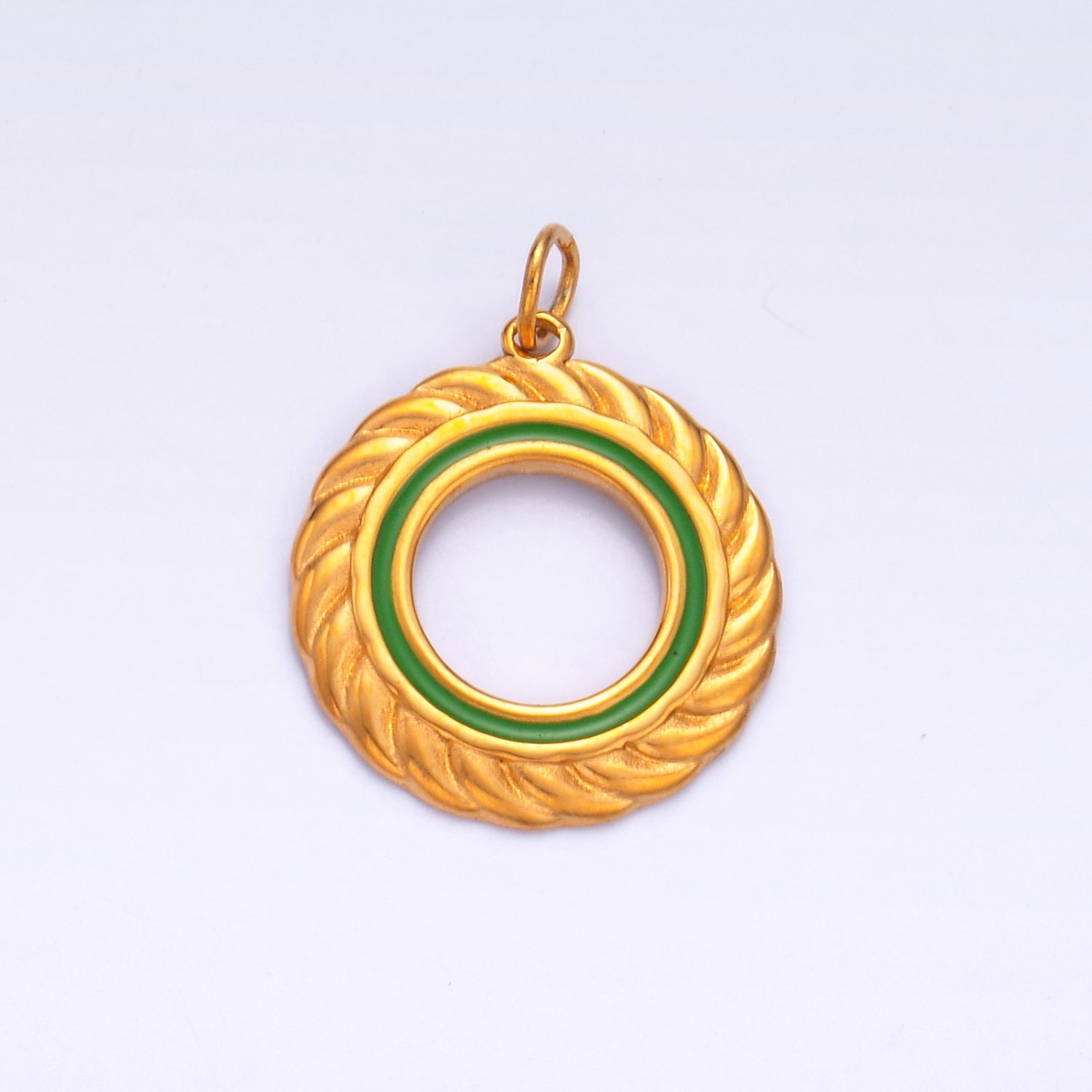 Stainless Steel Black, White, Green, Red Enamel Spiral Open Round Charm | P736 P740