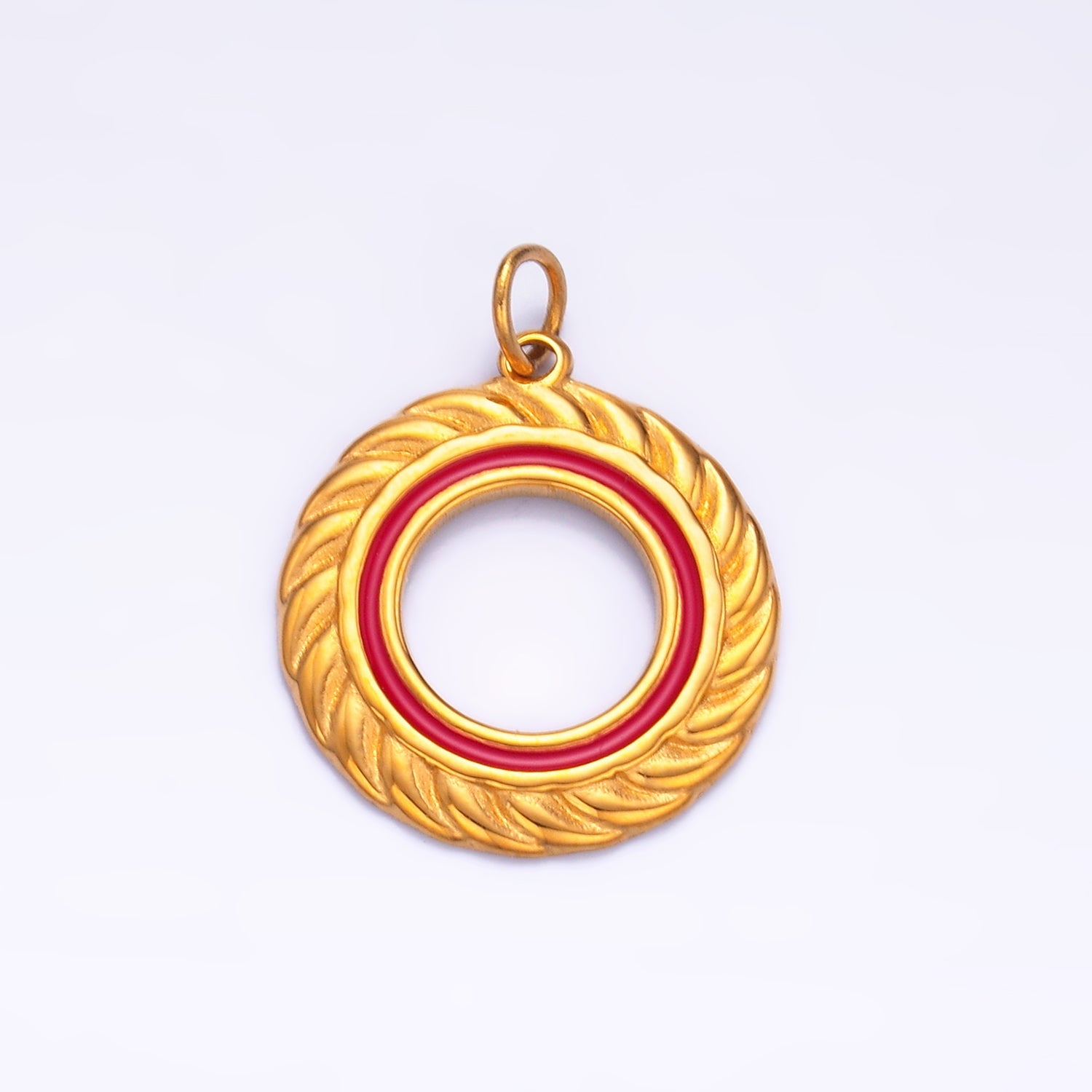 Stainless Steel Black, White, Green, Red Enamel Spiral Open Round Charm | P736 P740