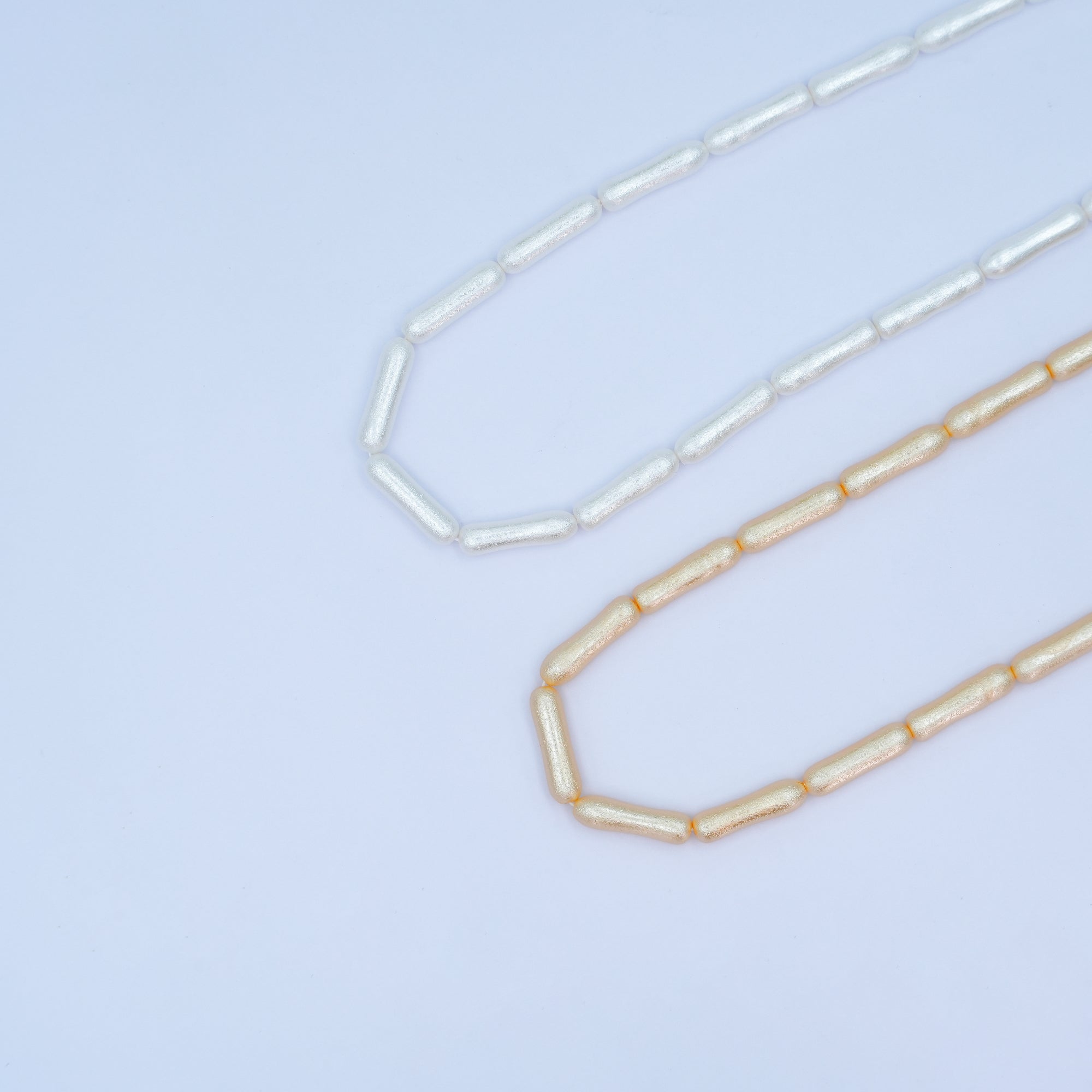 20mm White, Peach Biwa Rectangular Freshwater Pearl Strand | WA-2984 WA-2985