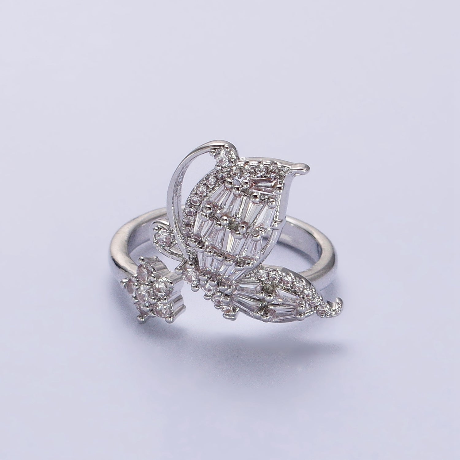 Micro Pave Butterfly Rings, Designer Baguette Mariposa Ring Open Adjustable R099 R117 - DLUXCA