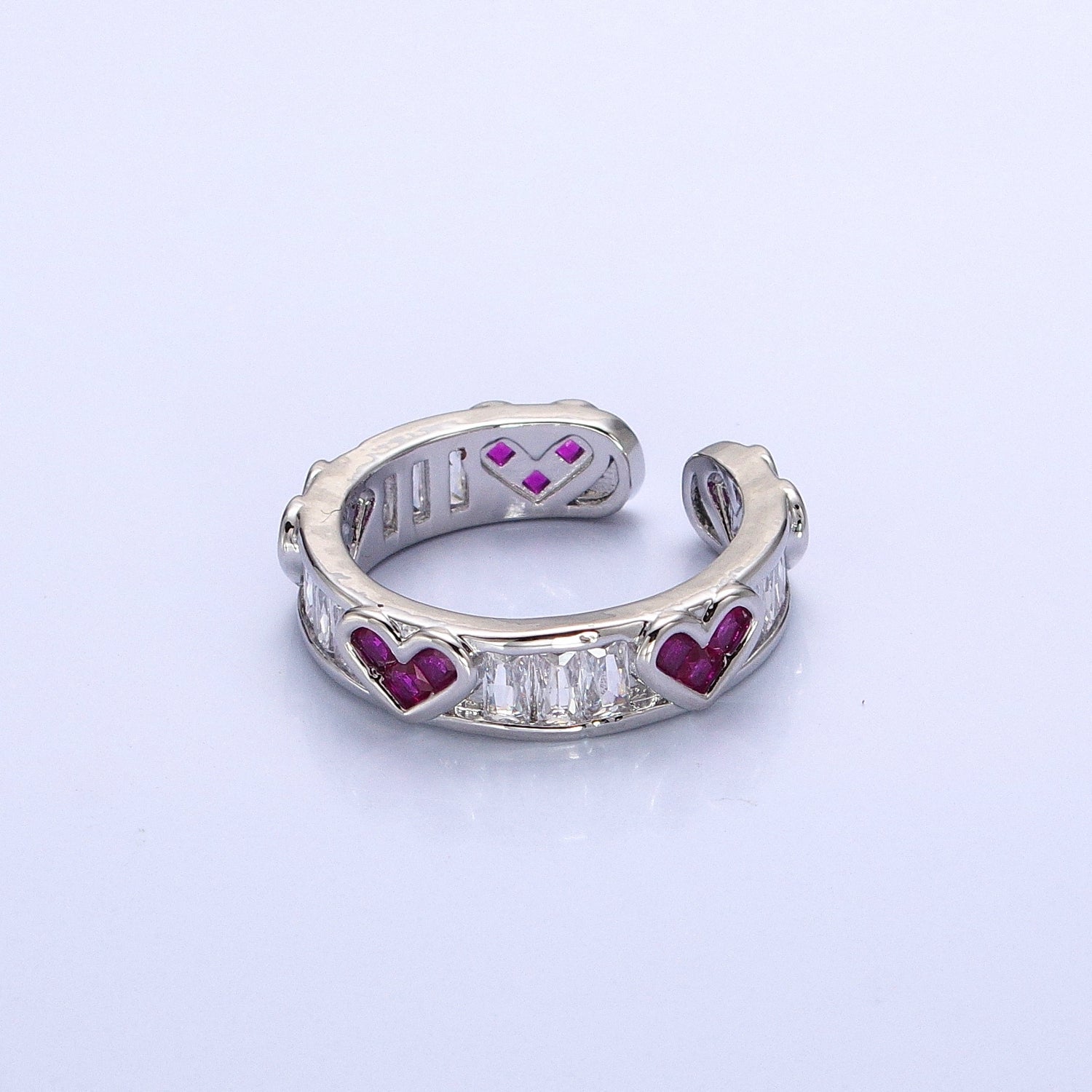 Pink Cubic Zirconia Heart Ring Open Adjustable Ring for Valentine Gift in Gold / Silver AA1293 R164