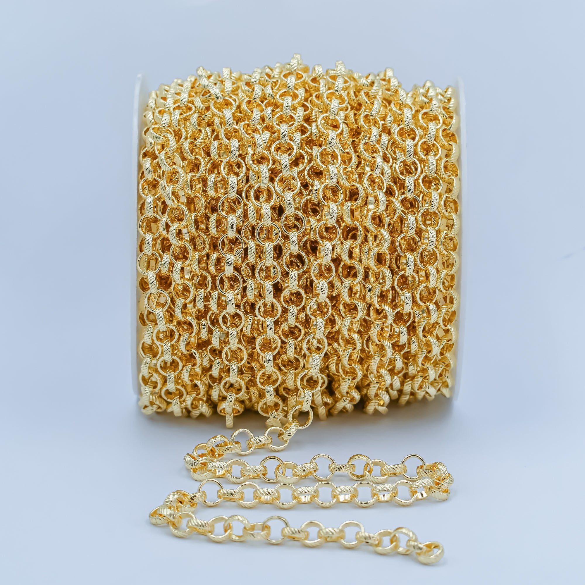 14K Gold Plated  Rolo Cable Chain by Yard, Gold Plated Cable Rolo Chain, Wholesale bulk Roll Chain for Jewelry Making, Thickness 2mm, ROLL-030 Clearance Pricing