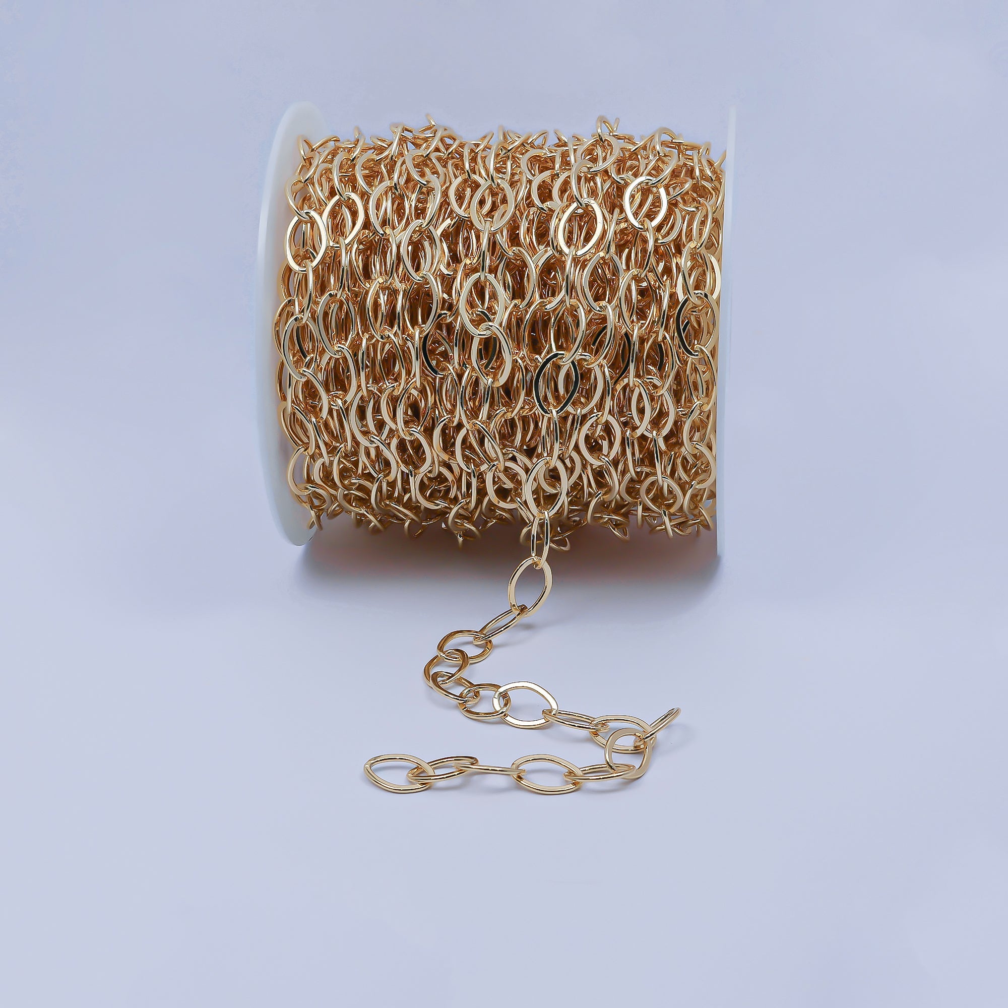 24K Gold Filled Rolo Unfinished Chain, 8X12mm Width, Thin Flat Minimalist Rolo For Jewelry Making, For Necklace, Bracelet, Anklet Supply Component | ROLL-259 Clearance Pricing