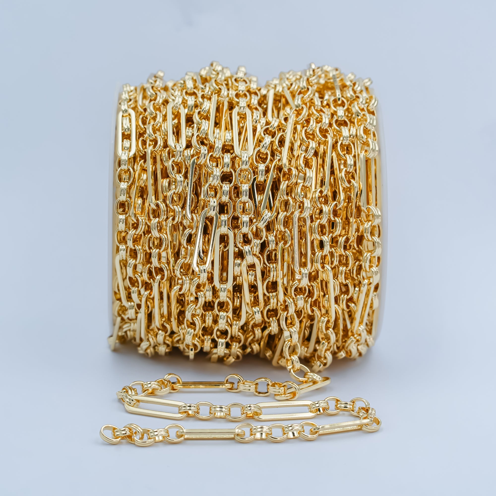 24K Gold Filled Unique ROLO Paperclip Long and Short Chain 20.5X6.3mm Paper Clip Chain with Double Cable Link, Unfinished Chain For Jewelry Making | ROLL-656