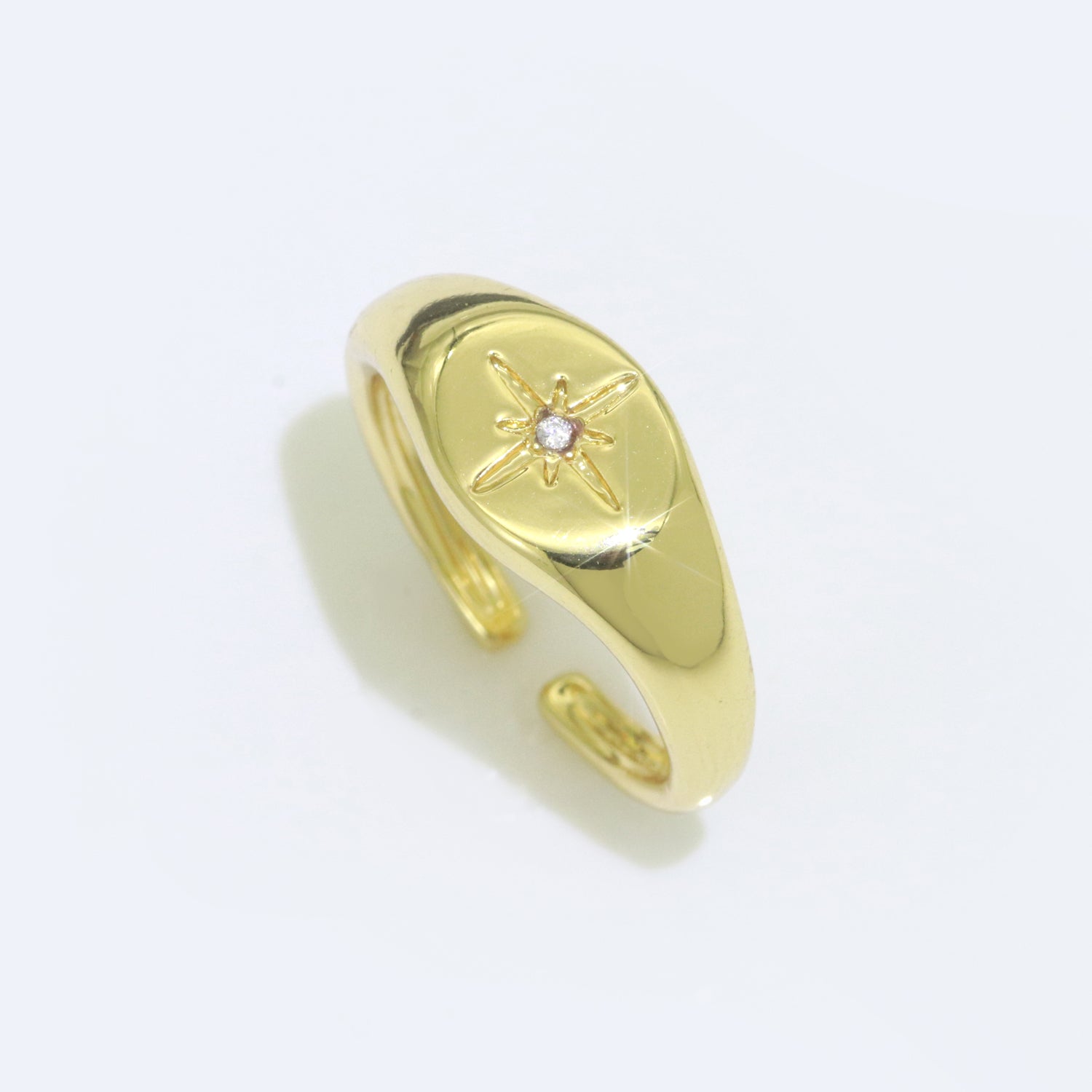 North Star of the Universe Gold Ring, Solitaire CZ Milky way Adjustable Gold Signet Ring, Simple Ring, Circle Ring R-494 S-108