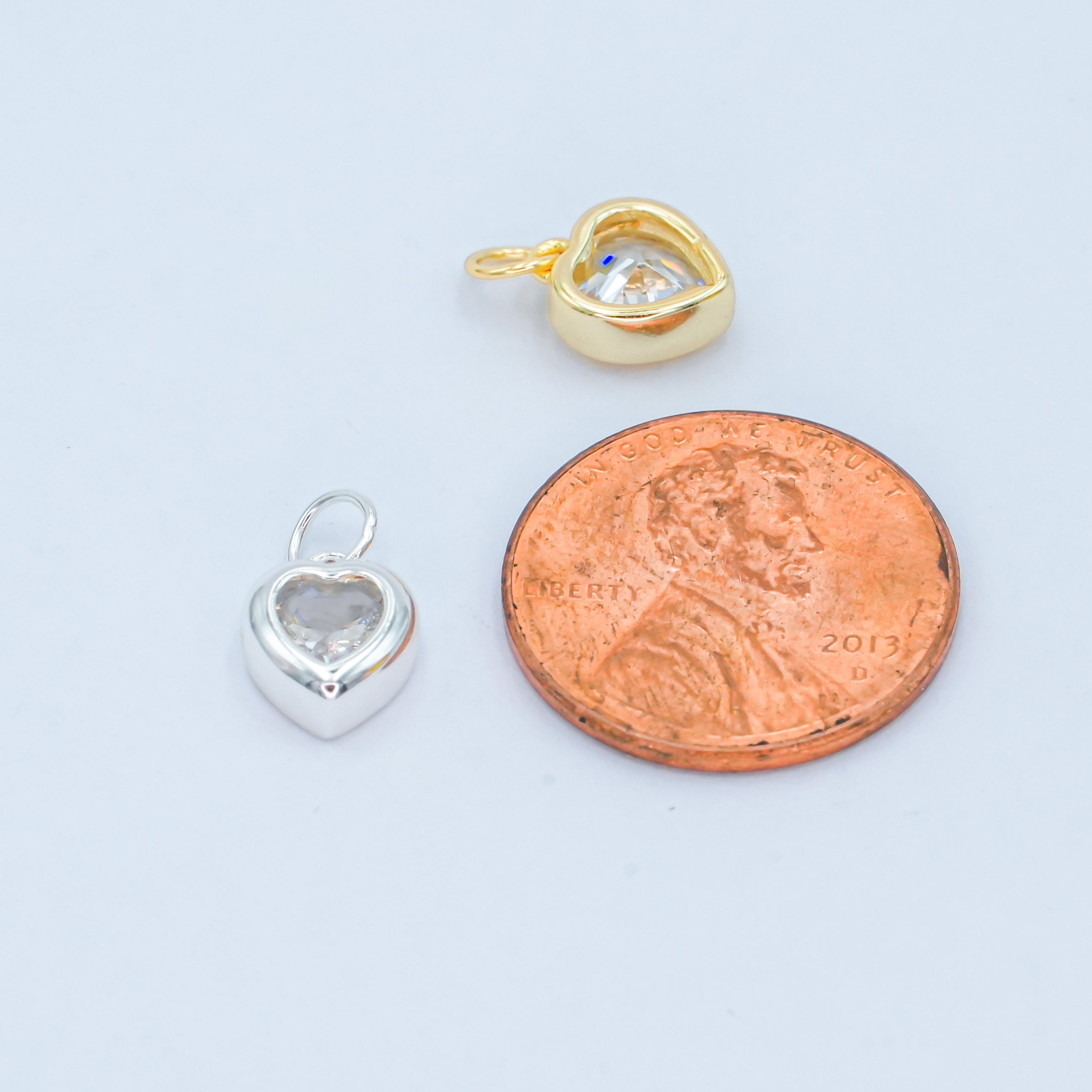 24K Gold Filled Clear CZ Heart Bezel Charm in Gold & Silver | SL-638