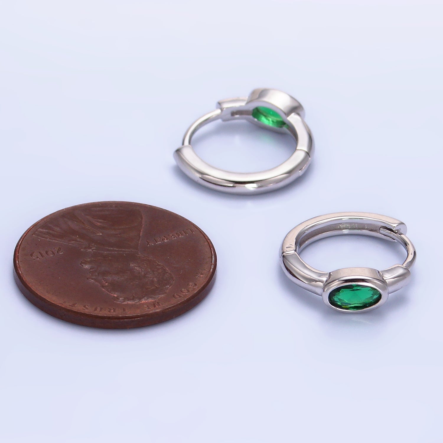 S925 Sterling Silver Green CZ 13mm Cartilage Huggie Earrings | SL-561